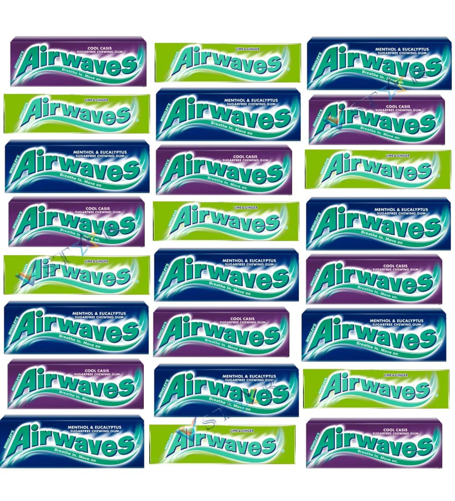 Wrigley s Airwaves Menthol Eukaliptus Lime & Ginger & Cool Cassis Chew gum -14g (Pack of 15 Random Mixed)