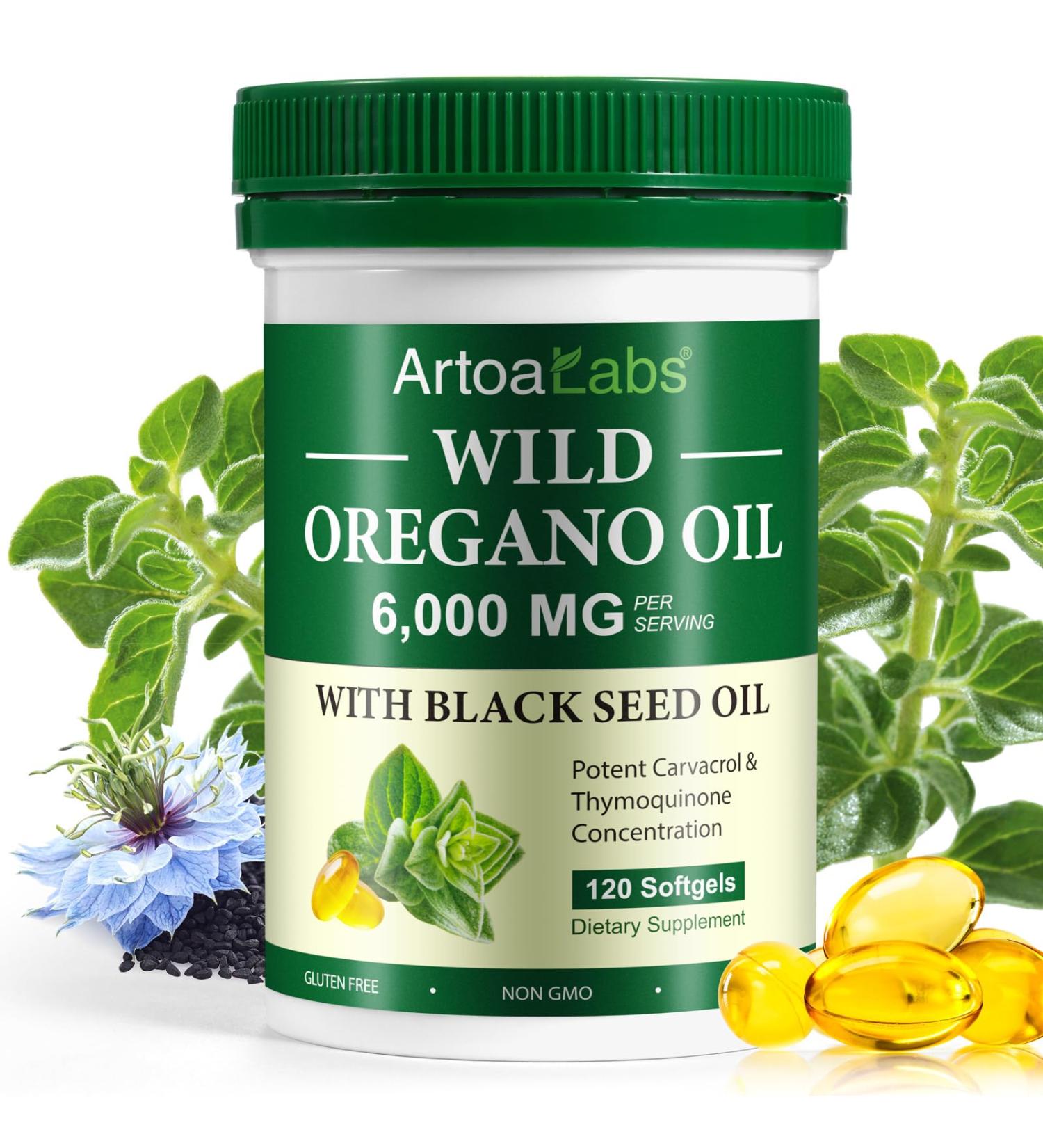 AEBEFBAW Oregano Oil Capsules with Black Seed Oil | 6000mg Organic Oregano Oil Softgels | Aceite de Oregano Health Support | Non-GMO & Gluten Free | 120 Softgels - Buy Online on GoSupps.com