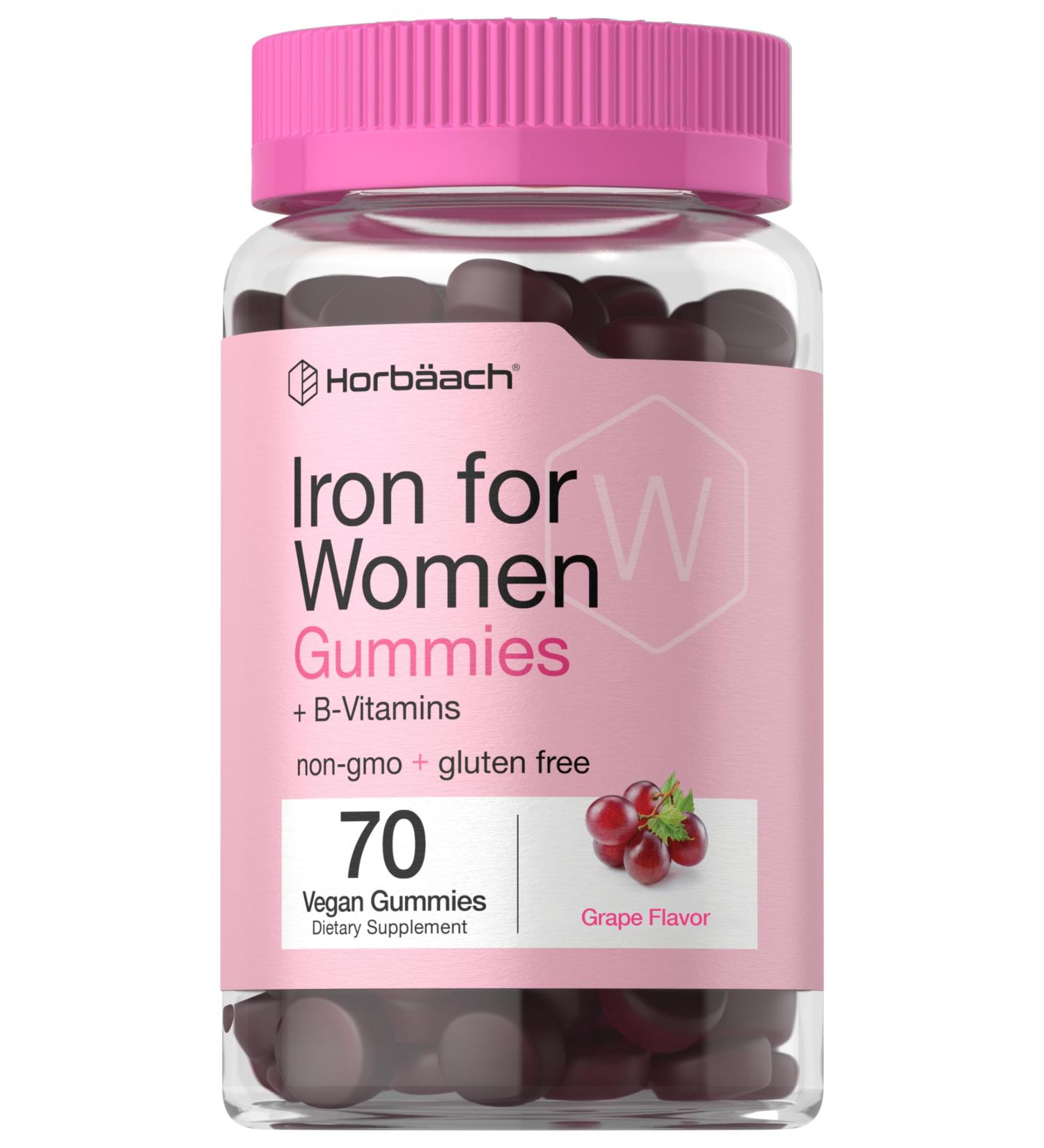 Horb ach Iron Gummies for Women | 70 Count | Grape Flavor | Supplement with B Vitamins Folate and Zinc | Vegan Non-GMO & Gluten Free - Buy Online on GoSupps.com