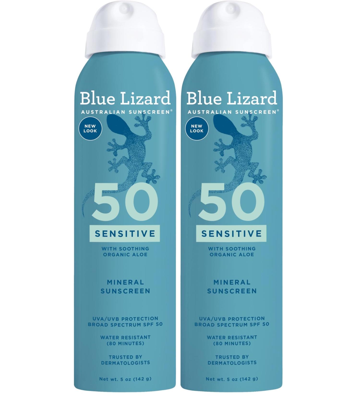 Blue Lizard Mineral Sunscreen Spray SPF 50+ | Zinc Oxide Formula | Water-Resistant | Dermatologist-Recommended | 5 fl oz Pack of 2 5 Fl Oz (Pack of 2) - Buy Online on GoSupps.com