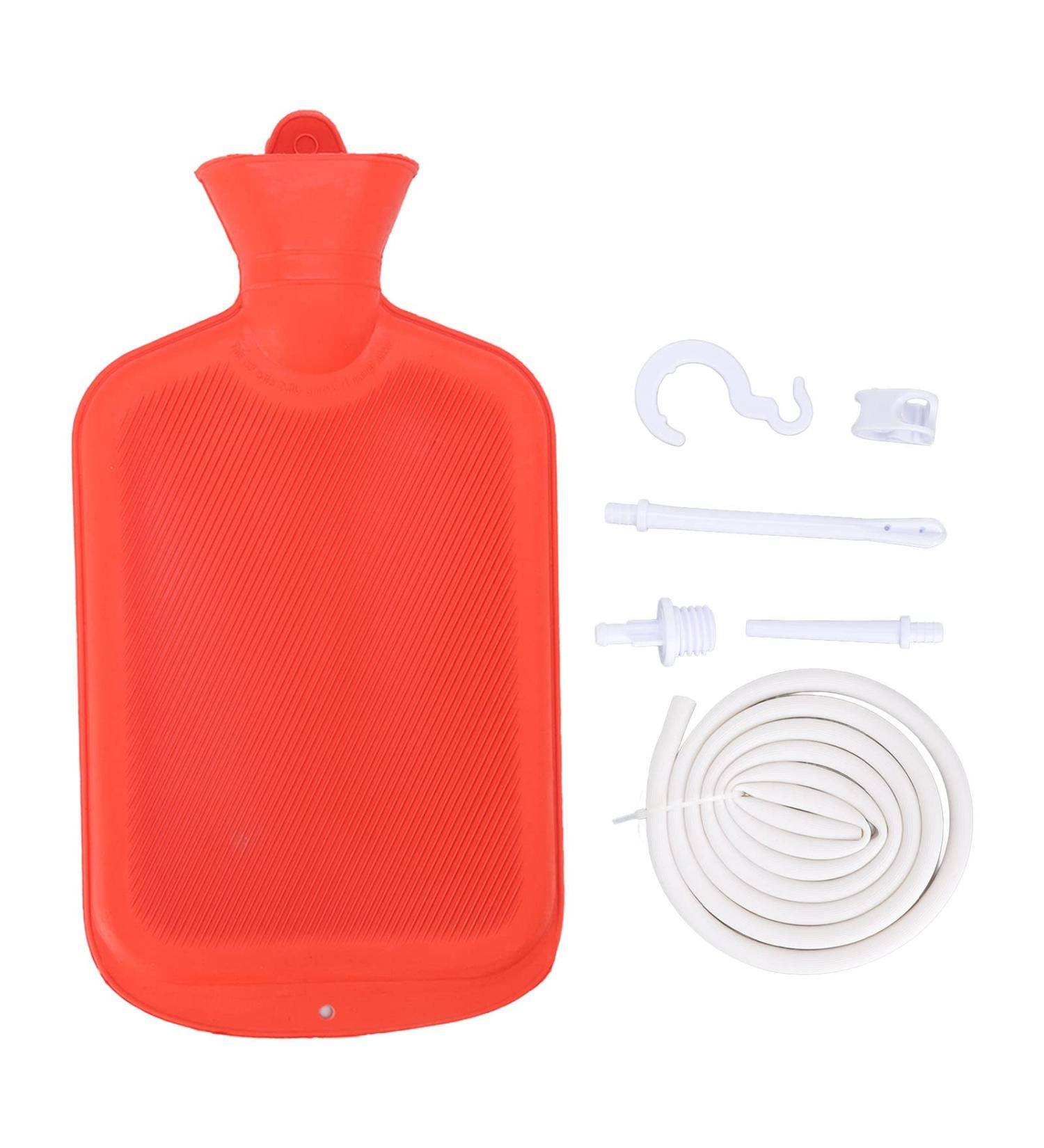 Home Klistier Bag Kit with Hose & Clamp - Silicone Shower & Enema Combo 2L for Intestinal Cleansing (Red) - Buy Online on GoSupps.com