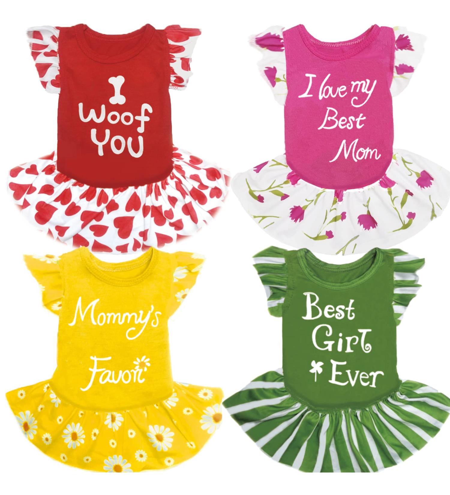 XPUDAC Small Dog Dress Girl Apparel: Colorful Flower Dog Clothes for Small Dogs - 4 Pieces (Small 5.5-8 lbs) - Buy Online on GoSupps.com