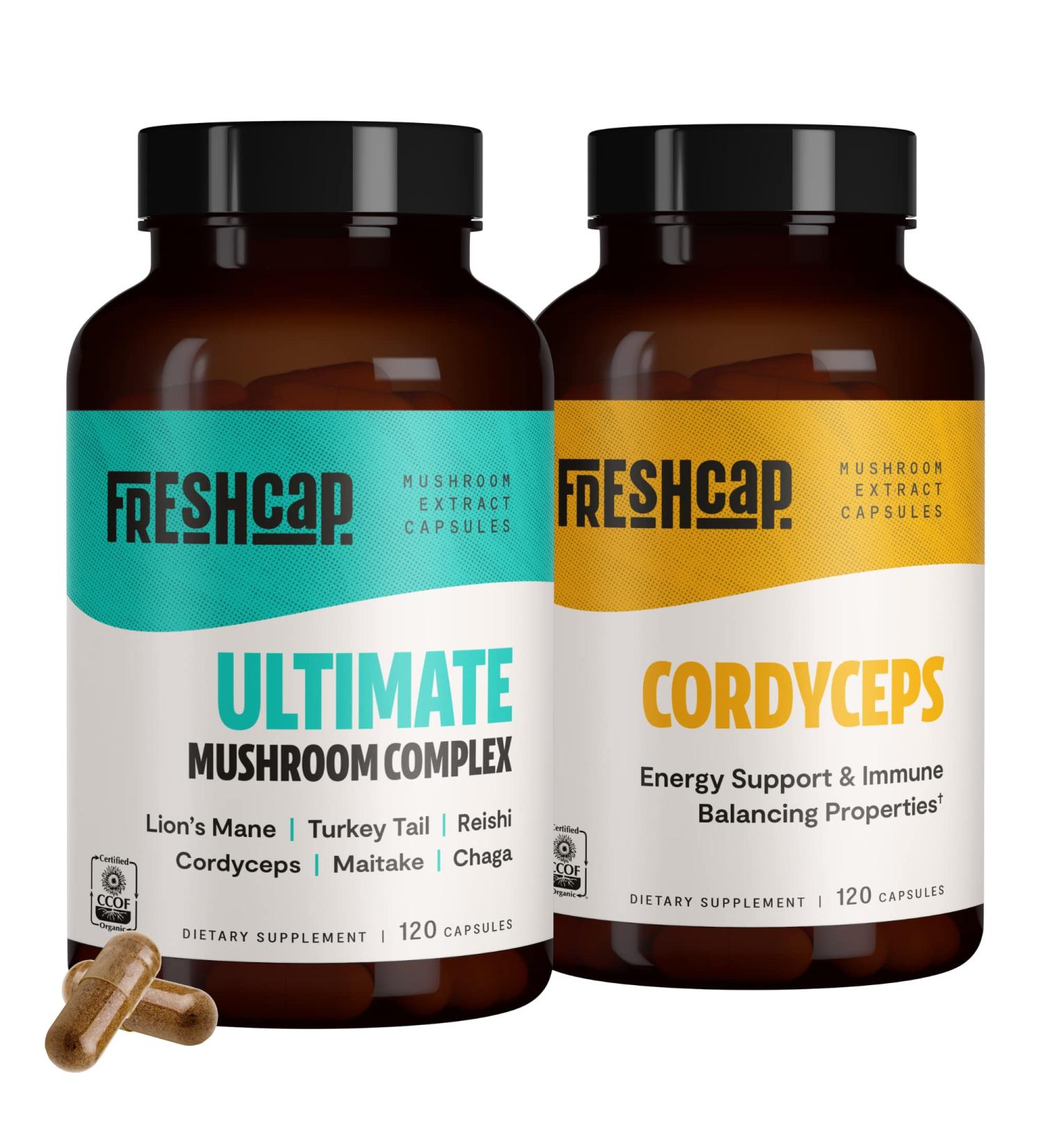 FreshCap Mushrooms Energy Bundle (Cordyceps Capsules and Ultimate Mushroom Complex Capsules) - Buy Online on GoSupps.com