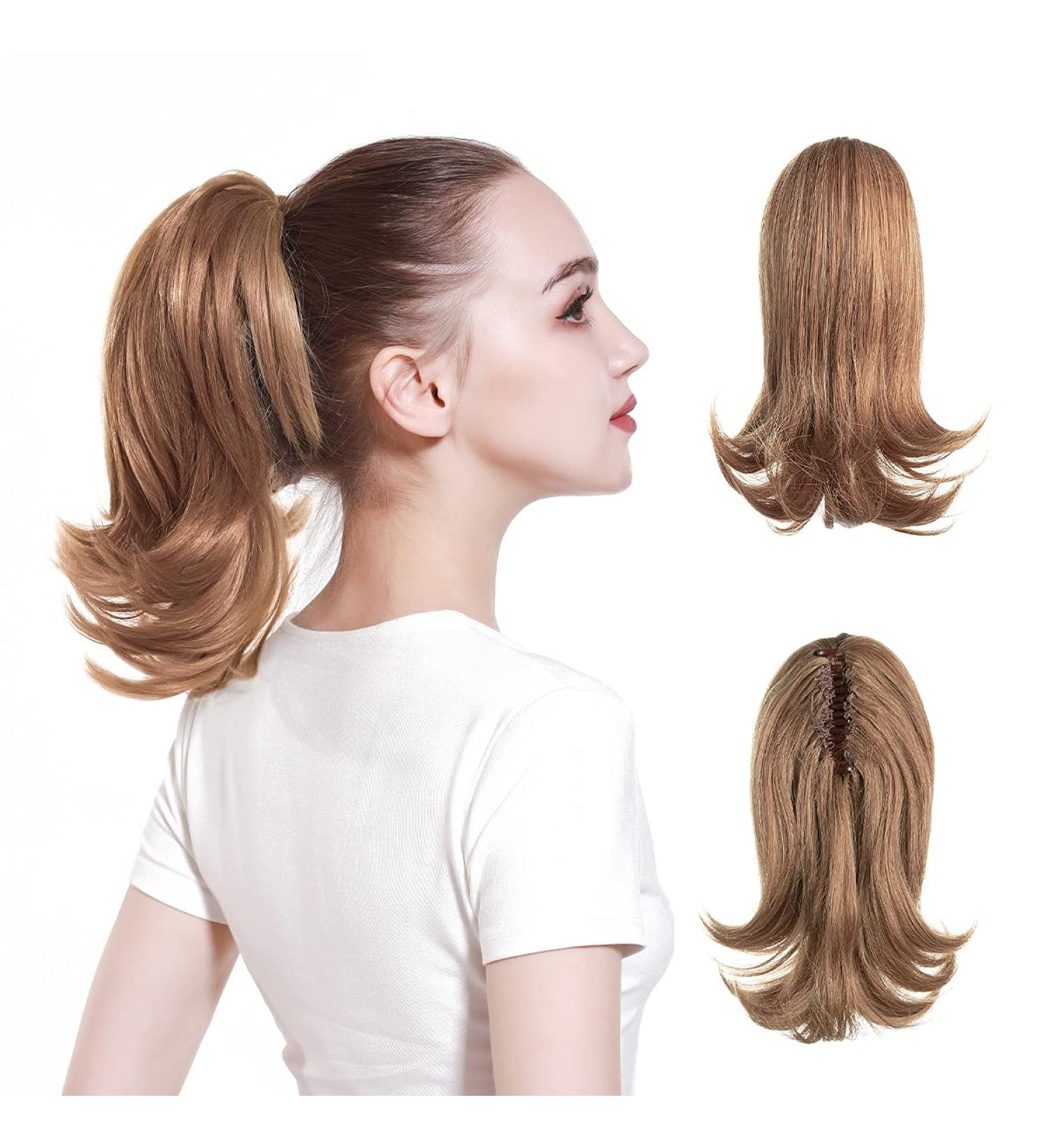 Brown Blonde Curly Clip-in Ponytail Extension - 12 Inch Synthetic Hairpiece for Women - Buy Online on GoSupps.com