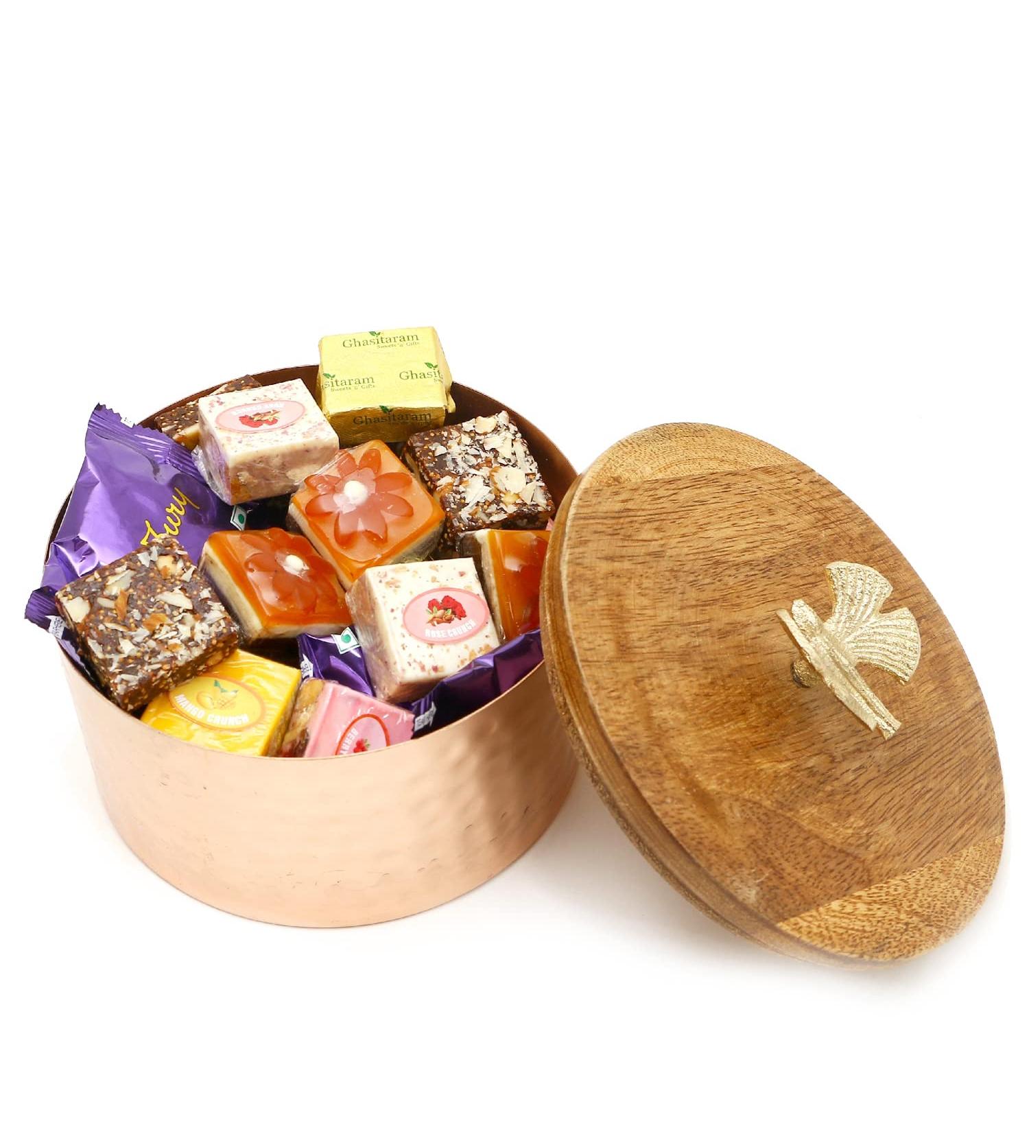 Jaiccha Ghasitaram Copper Metal Jar of Assorted Bites and Cookies|Gift for Diwali Gifts Holi Rakhi Valentine Christmas Birthday Anniversary Her Him| - Buy Online on GoSupps.com