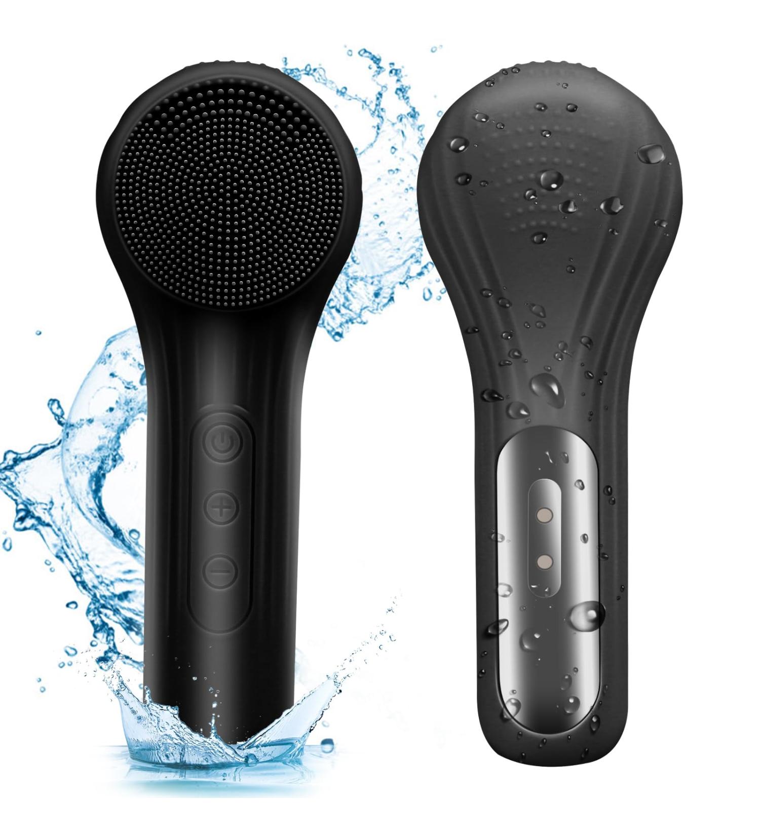 Silicone Face Scrubber Exfoliator | Waterproof Rechargeable Facial Cleaner for Deep Cleansing & Massage - Ideal for Men & Women (Black - Buy Online on GoSupps.com