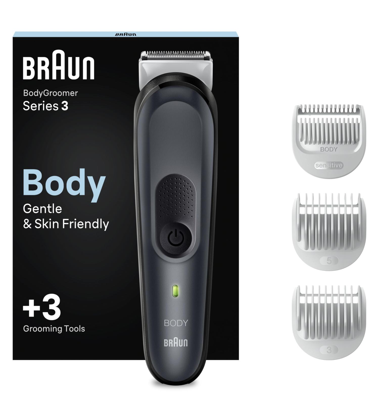 Braun Body Groomer 3 Manscaping Tool For Men With SkinShield Technology Sensitive Comb Wet & Dry 100% Waterproof UK 2 Pin Plug BG3350 Black/Grey - Buy Online on GoSupps.com