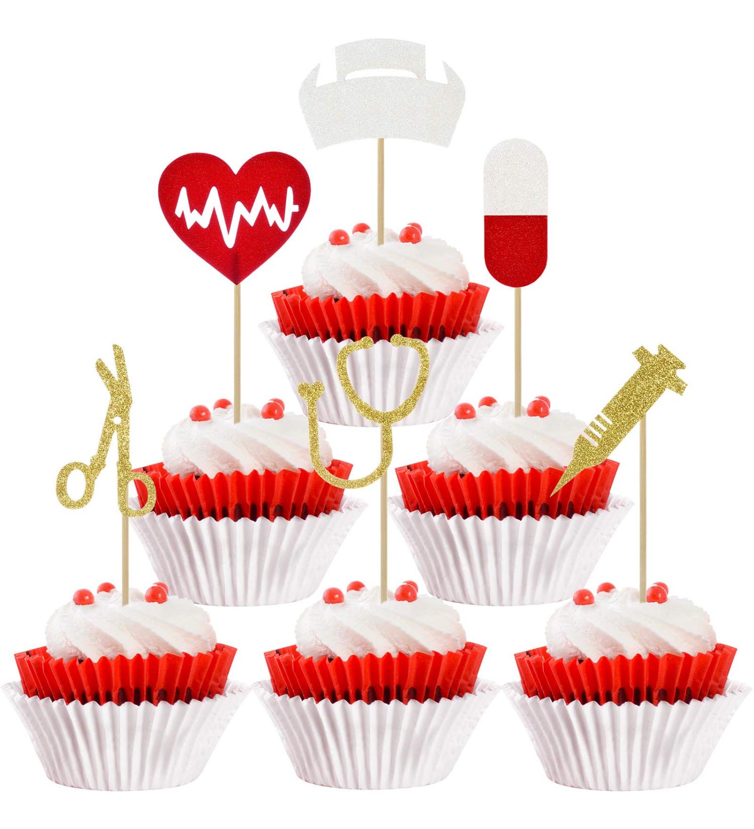 48 Pieces Nursing Cupcake Toppers Nurse Graduation Cupcake Toppers Rn Themed Cake Picks for Nurse Themed Party Cake Decoration - Buy Online on GoSupps.com