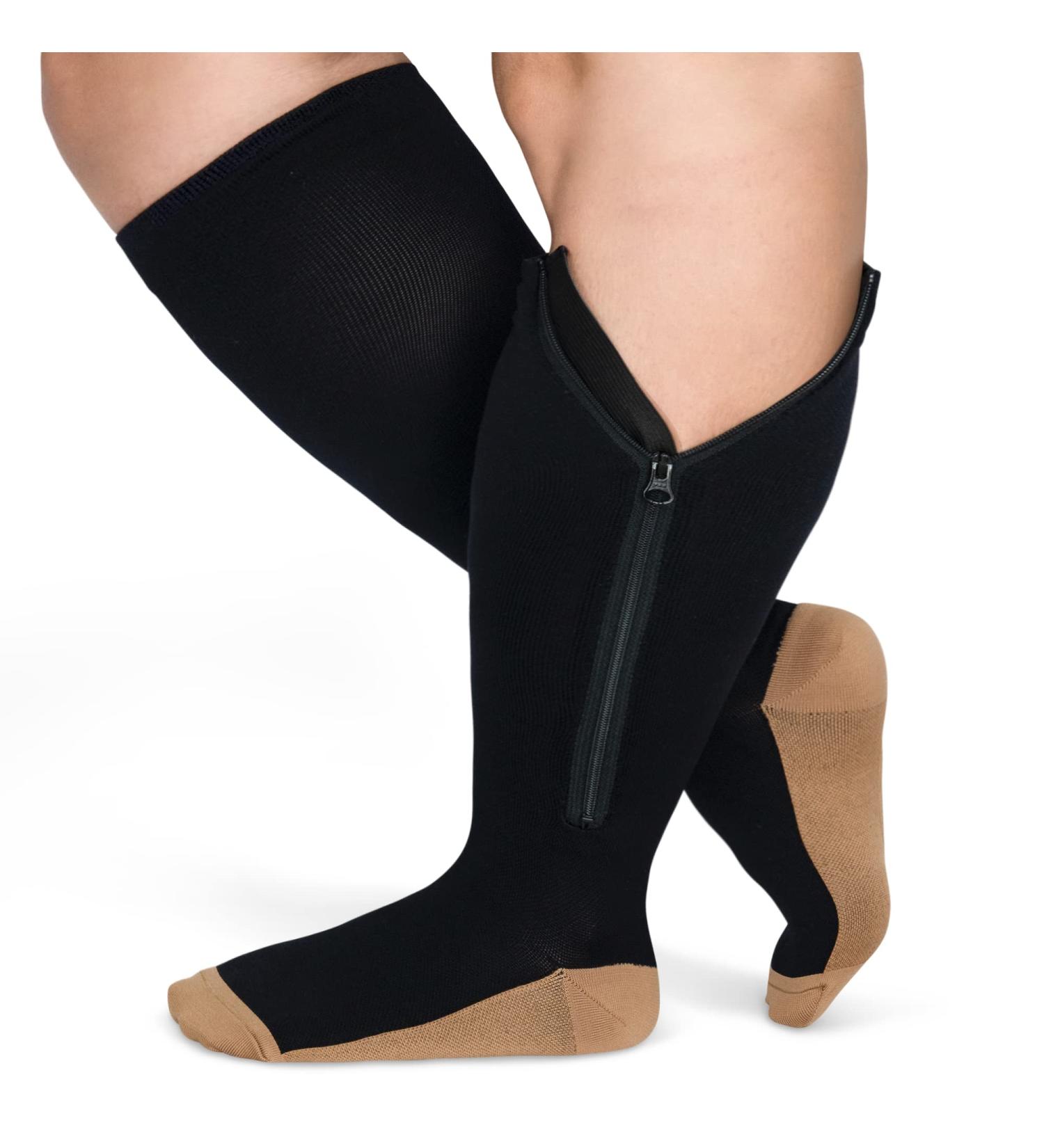 TheraMagic Zipper Compression Socks 20-30mmHg Closed Toe Copper Zippered Stocking 3XL Black - Buy Online on GoSupps.com