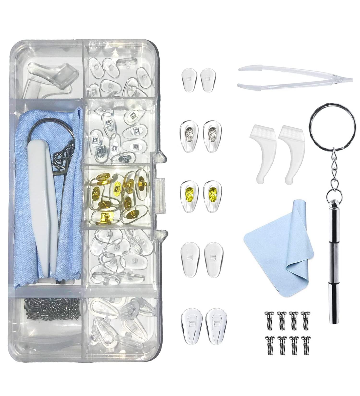 25 Pairs Silicone Screw-in Nose Pads for Eye Glasses Repair Kit | Includes Screws, Screwdriver, Tweezers, Cleaning Cloth - Buy Online on GoSupps.com