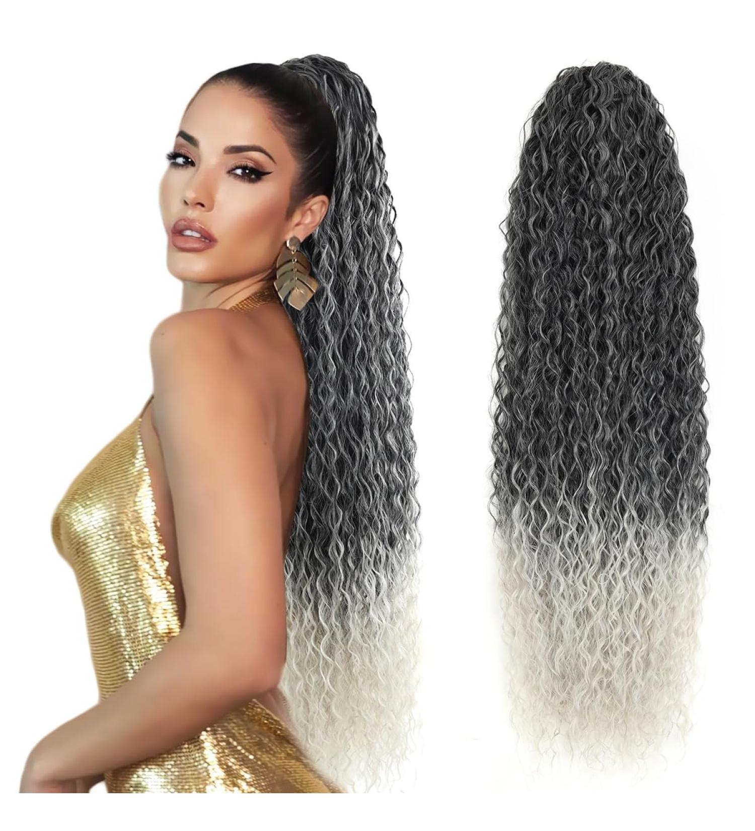 30 Long Curly Drawstring Ponytail Extension - Synthetic Hairpiece in MTgrey# - Women's Hair Extension - Buy Online on GoSupps.com