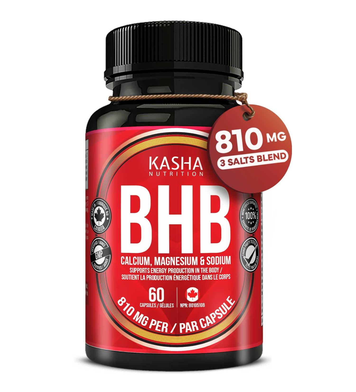 KASHA Nutrition BHB Pills 810mg (Triple Salt) per Capsule Patented Exogenous Ketones Salts for Women and Men | Keto Friendly Proudly made in Canada | Energy Support | 60 Keto Friendly Veggie Capsules | 270 mg of Calcium Sodium and Magnesium Beta Hydroxybu - Buy Online on GoSupps.com
