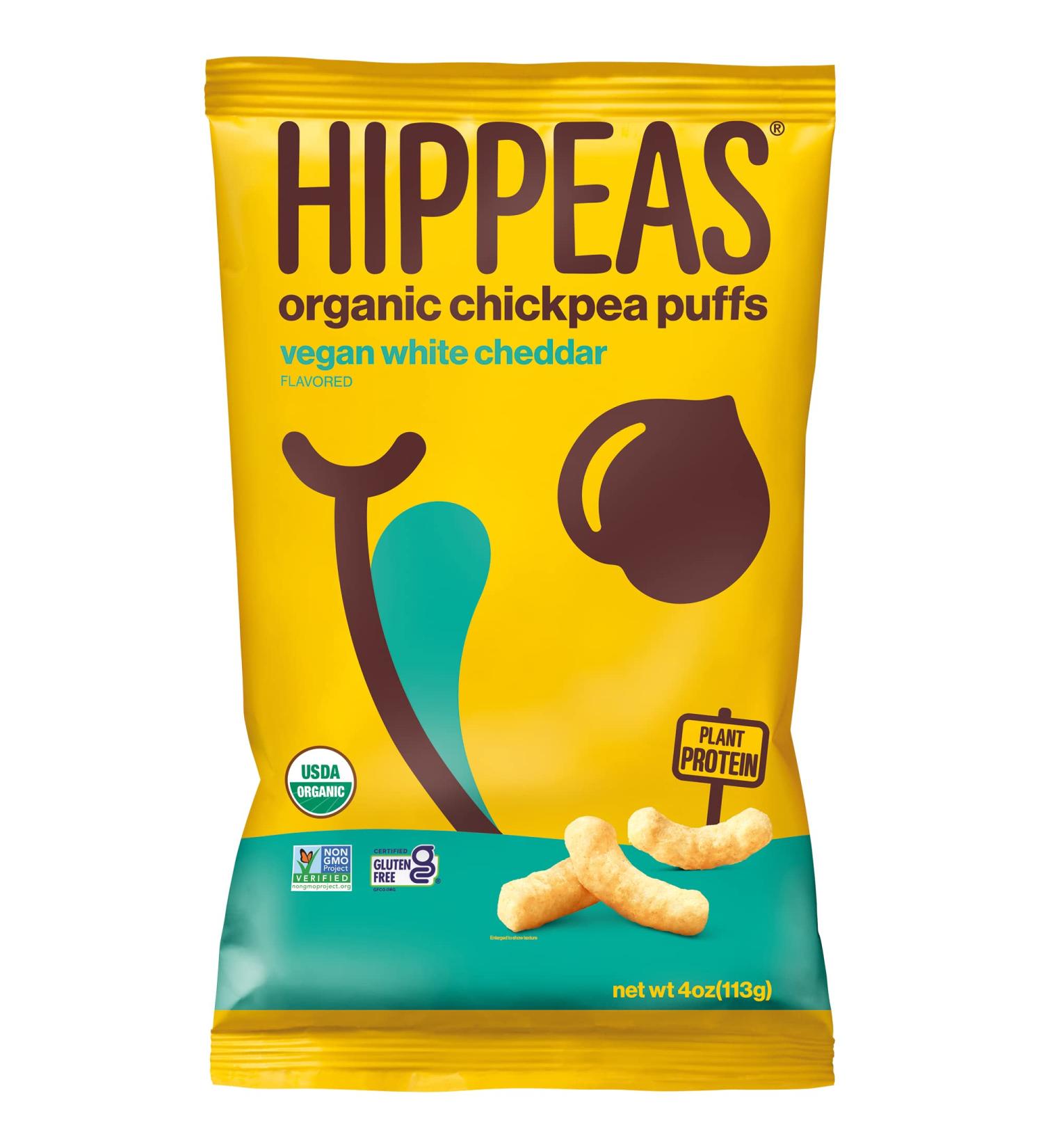 HIPPEAS Organic Chickpea Puffs Vegan White Cheddar Snacks 4oz (Pack of 6) | Gluten-Free Protein Crunch - Buy Online on GoSupps.com