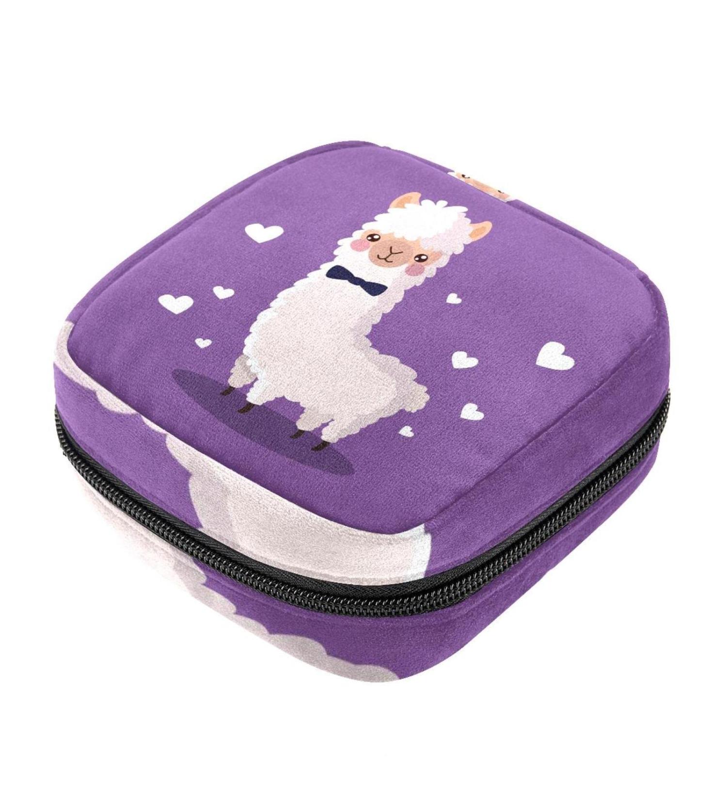Alpaca Purple Sanitary Napkin Storage Bag | Portable Tampons Holder & Makeup Bag for Girls & Women | Large Capacity Multicoloured - Buy Online on GoSupps.com