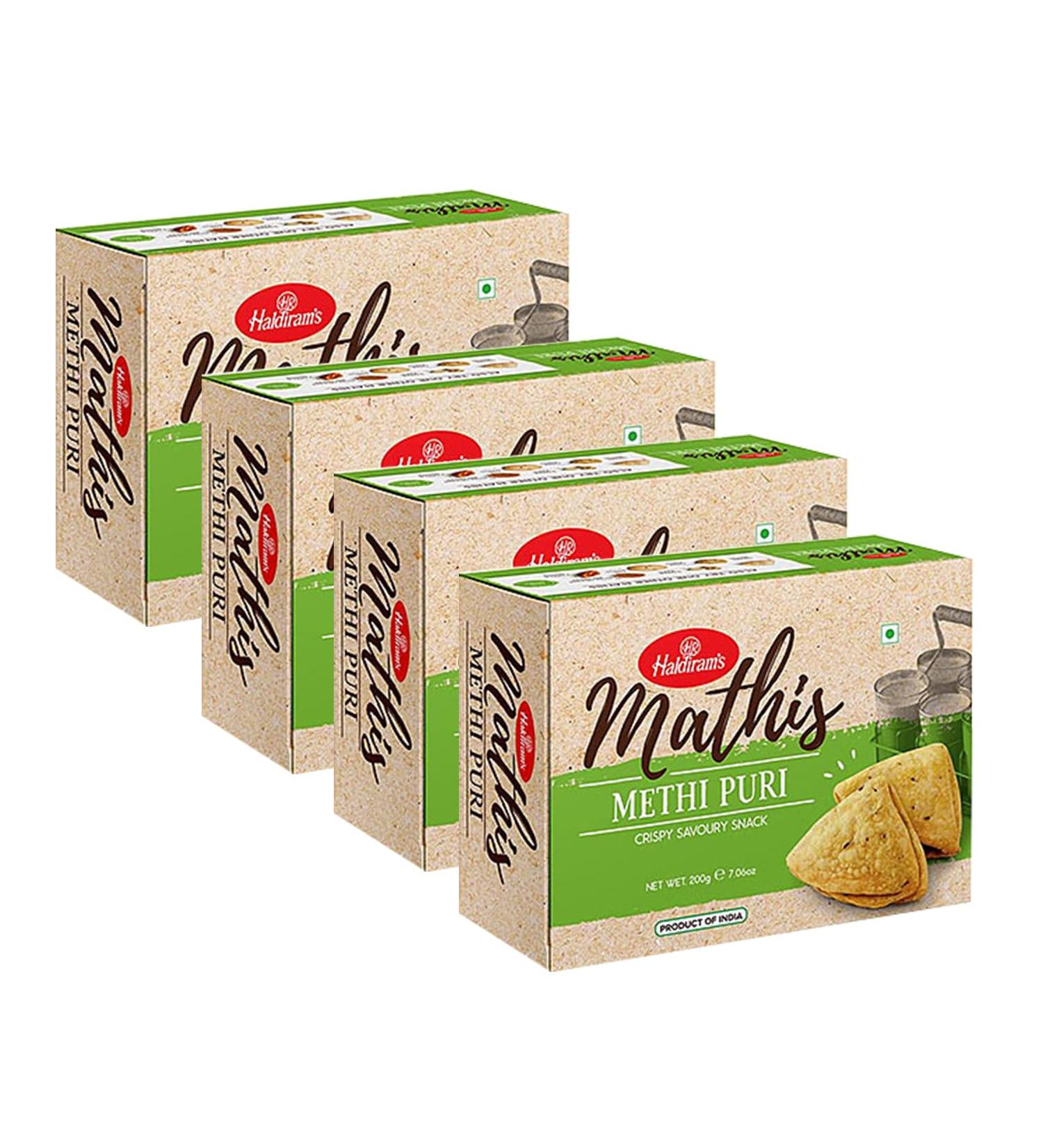 Haldiram s Savory Snacks Easy to Carry Anywhere Crispy Crunchy & Spicy Delicious Indian Namkeen Snacks Made With Authentic Taste Enjoy At Tea Time (Haldiram Methi Puri Pack of 4)