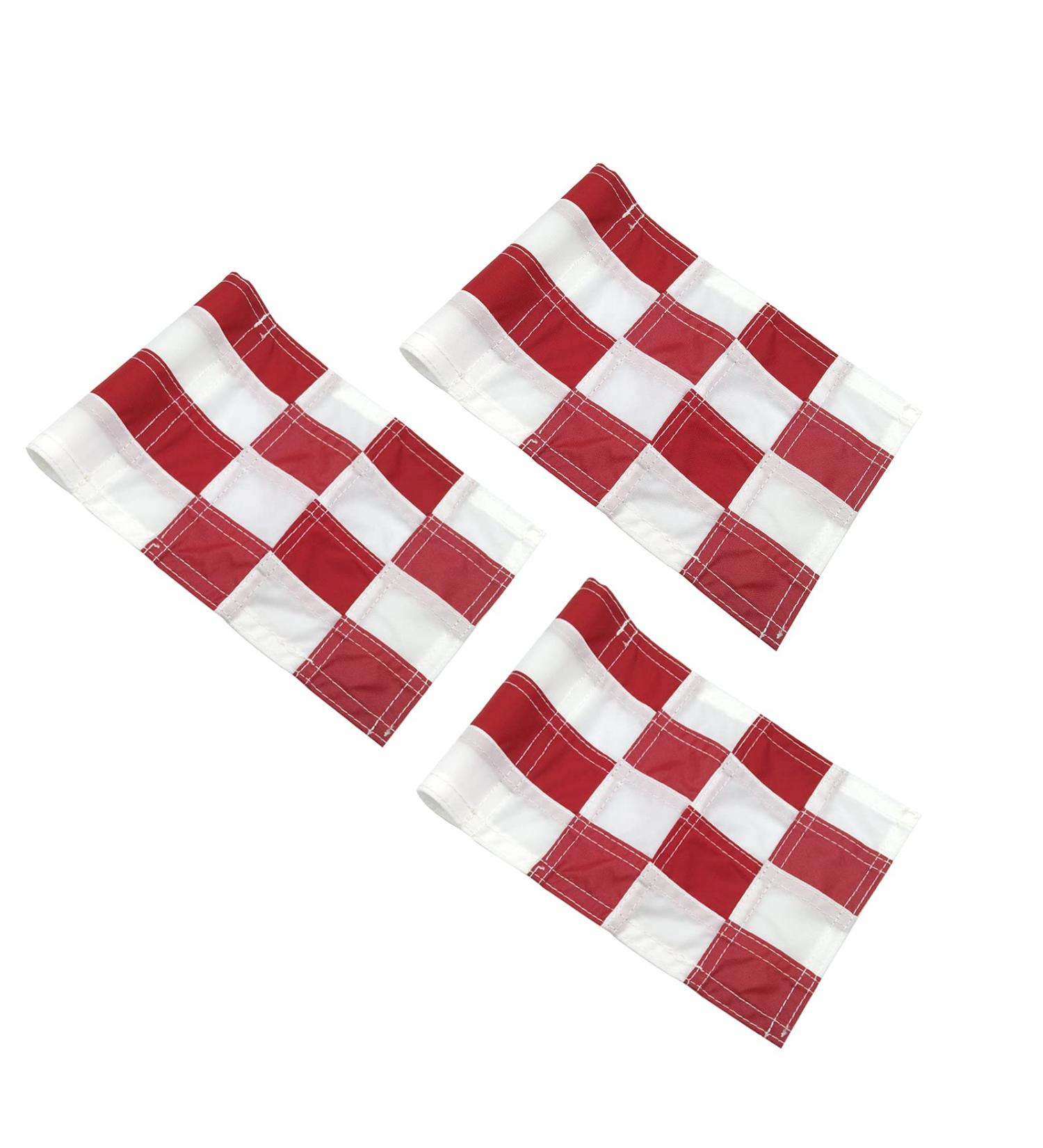 Checkered Golf Flags 8x6 Mini Putting Green Flags - 3 Pack Red/White Pin Flags | 420D Nylon Yard, Indoor, Outdoor Backyard Garden Flags - Buy Online on GoSupps.com