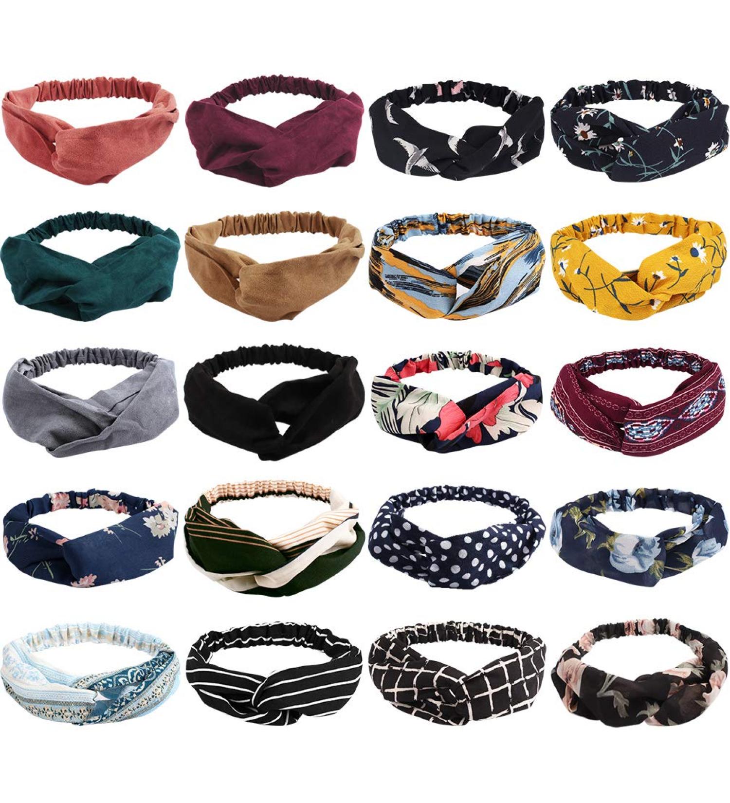 Canitor 20 Pack Boho Headbands for Women - Floral Cross Elastic Twisted Head Wraps - Vintage Gifts - 1 Boho+Solid - Buy Online on GoSupps.com