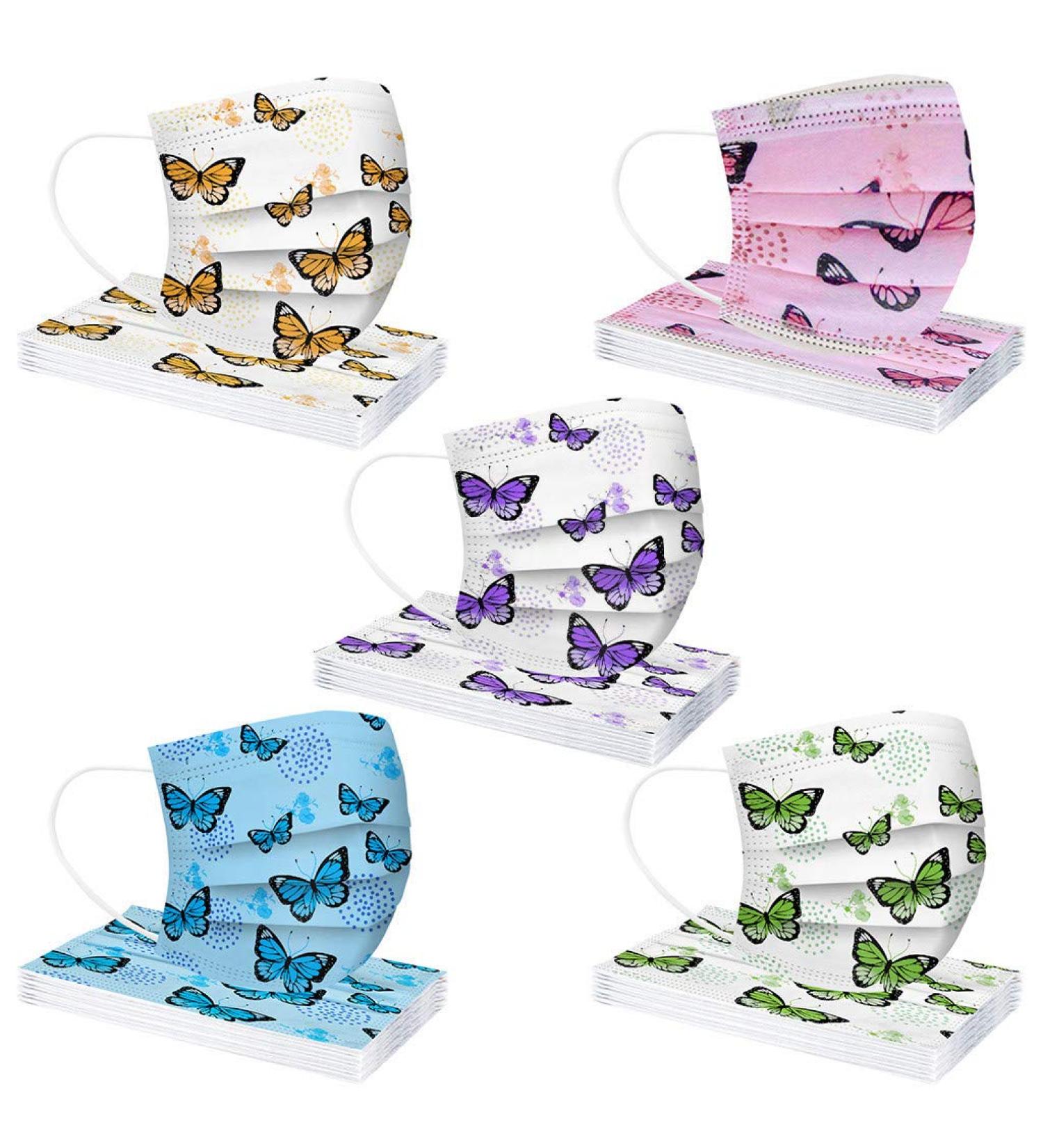 Buy Amyglin 50 Pieces Disposable 3-Layer Face Masks - Breathable Butterfly Motif Cloth Neck Gaiter for Adults - International Shipping Available - Buy Online on GoSupps.com