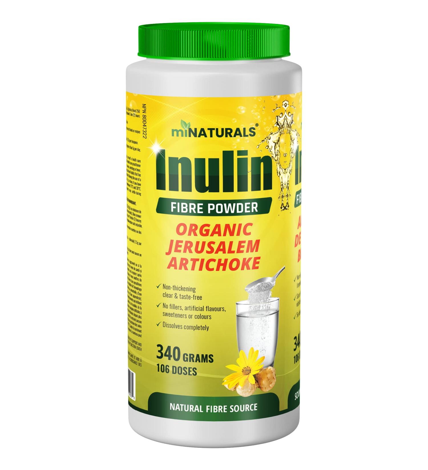 miNATURALS Pure Inulin Fiber Powder - Natural Prebiotic Dietary Fibre Supplement - Made from Organic Jerusalem Artichoke - (340g - 106 Doses) - Buy Online on GoSupps.com
