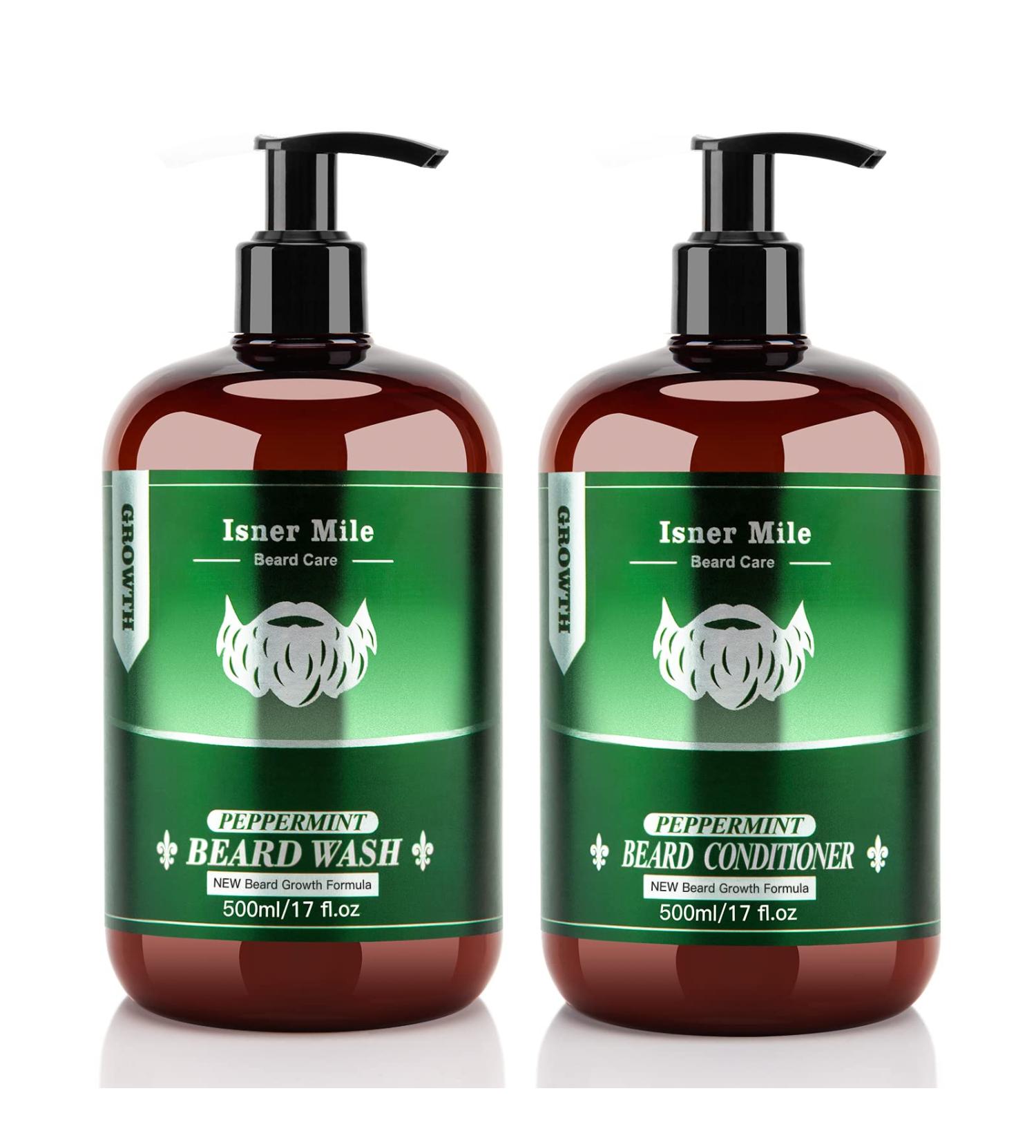 Natural Mint Beard Wash & Conditioner Kit (17oz) - Father's Day Gifts for Men - Beard Shampoo Set with Oil for Cleanse, Smooth & Strengthen - Buy Online on GoSupps.com