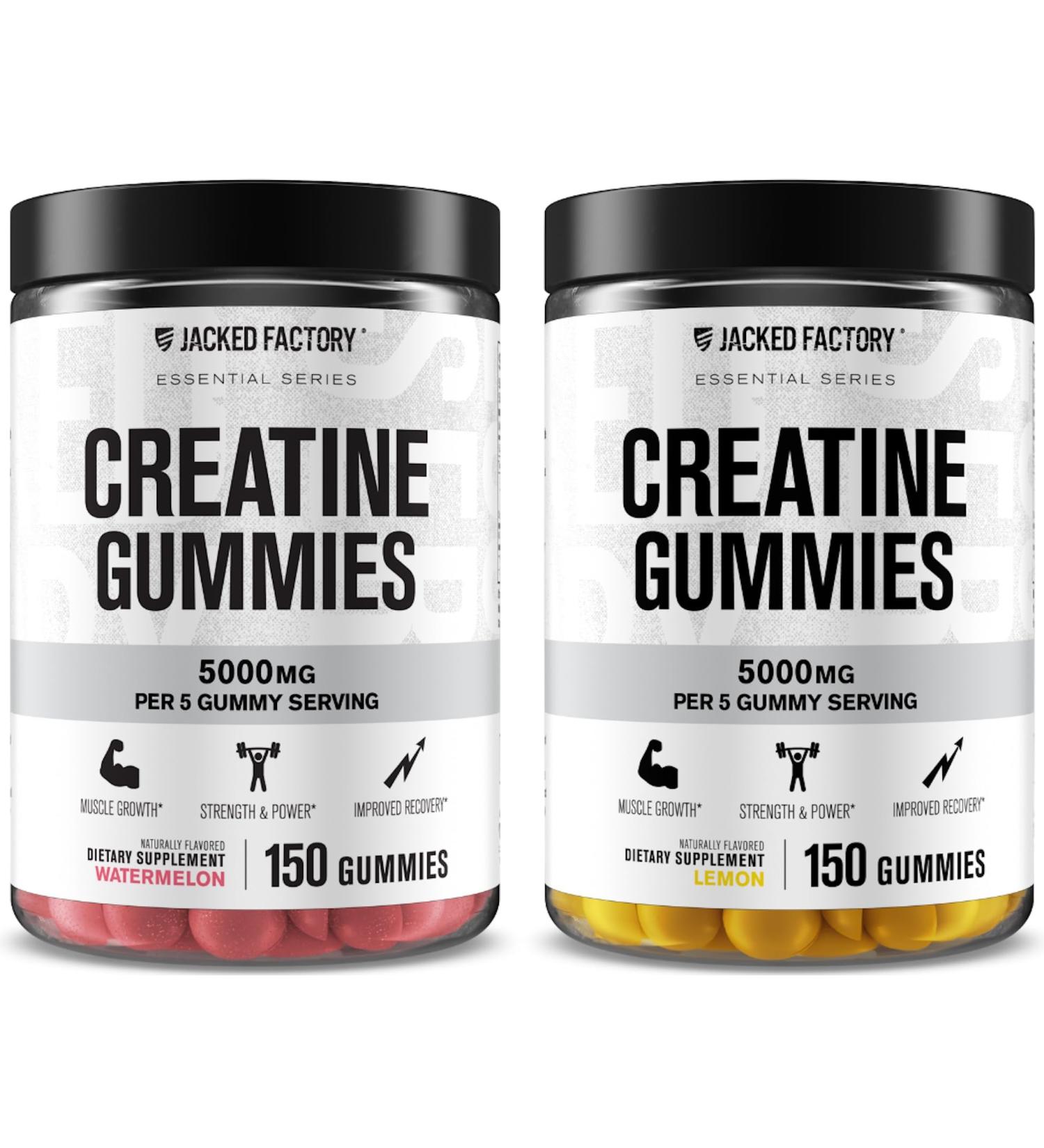 Jacked Factory Creatine Monohydrate Gummies 5g Daily Dose (1g per Gummy) - Creatine Gummy for Men and Women Vegan-Friendly Travel-Friendly Third-Party Tested - 150 Gummies Watermelon & Lemon - Buy Online on GoSupps.com