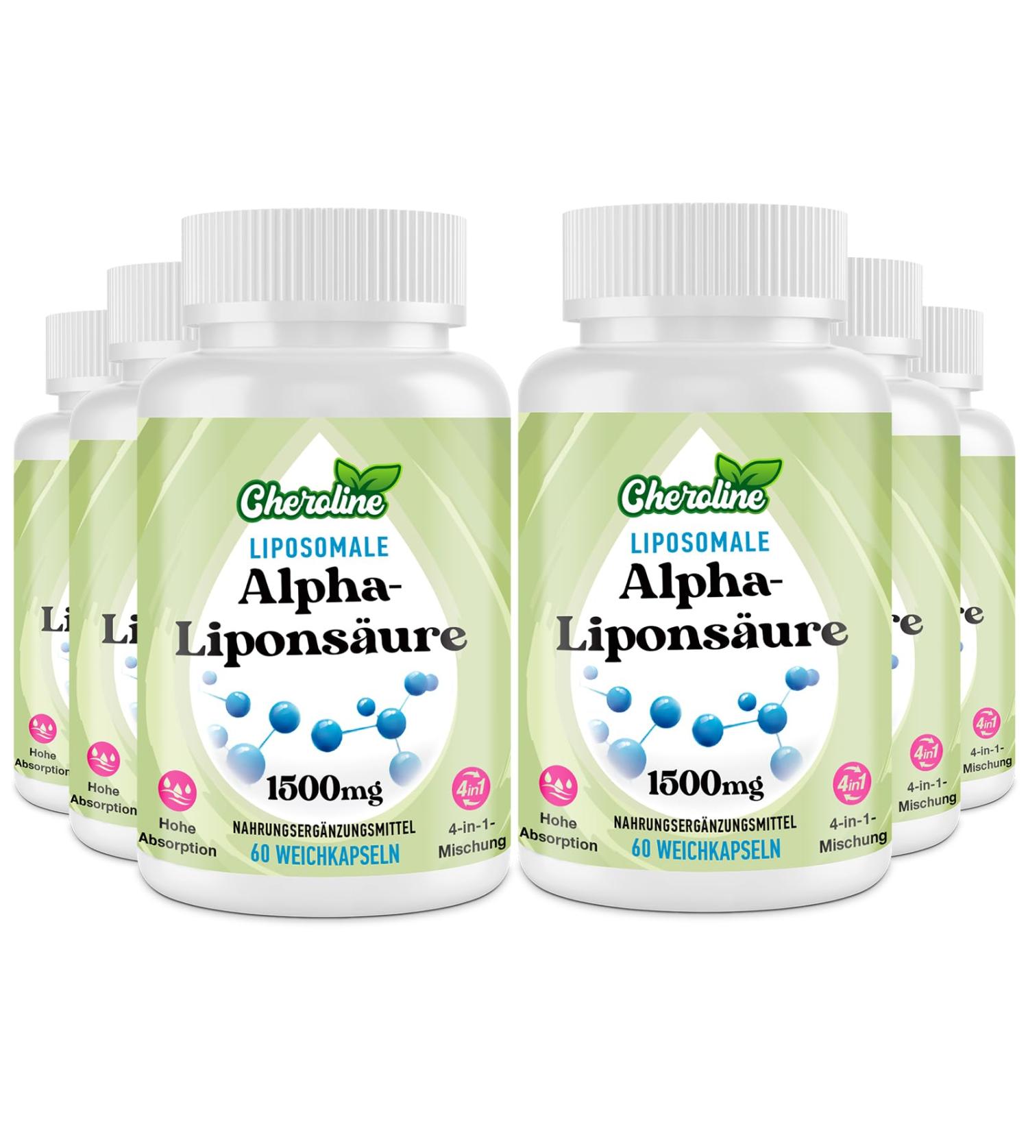 Cheroline Liposomal alpha-lipoic acid 1500 mg soft capsule ALA supplement Acetyl-L-carnitine 900 mg & ubiquinol 100 mg & vitamin E 15 mg high-dose energy support