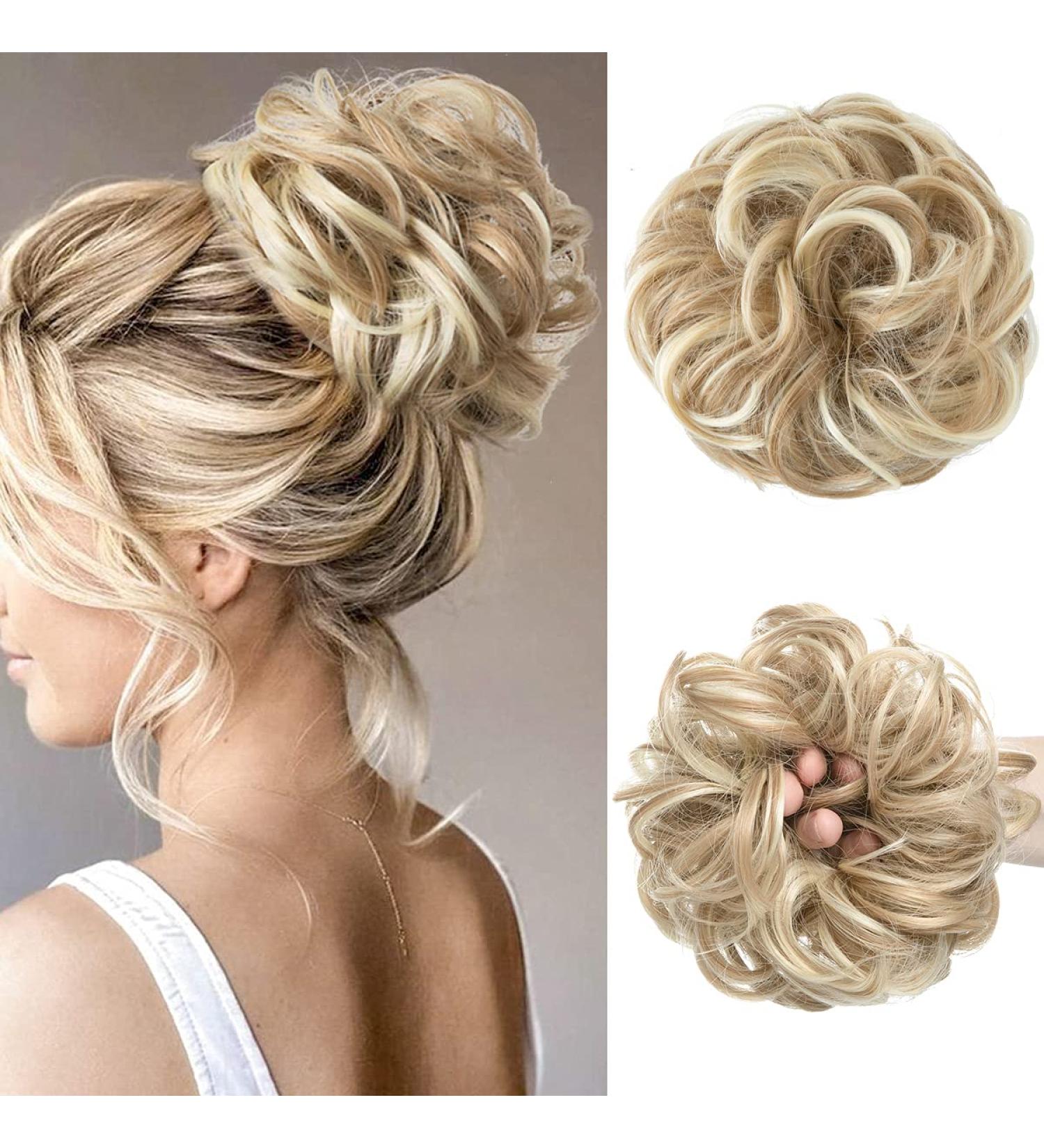 Dirty Blonde Wavy Messy Bun Scrunchie | Synthetic Ponytail Hair Extension for Women, Girls, Kids | CJL HAIR - Buy Online on GoSupps.com