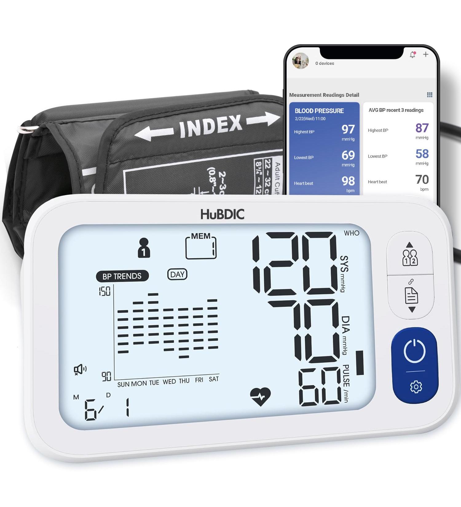 HubiCare Automatic Blood Pressure Monitor - Portable Digital BP Machine for Home Adjustable Cuff 3 User Modes Bluetooth & App Data for iOS/Android - International Shipping Available - Buy Online on GoSupps.com