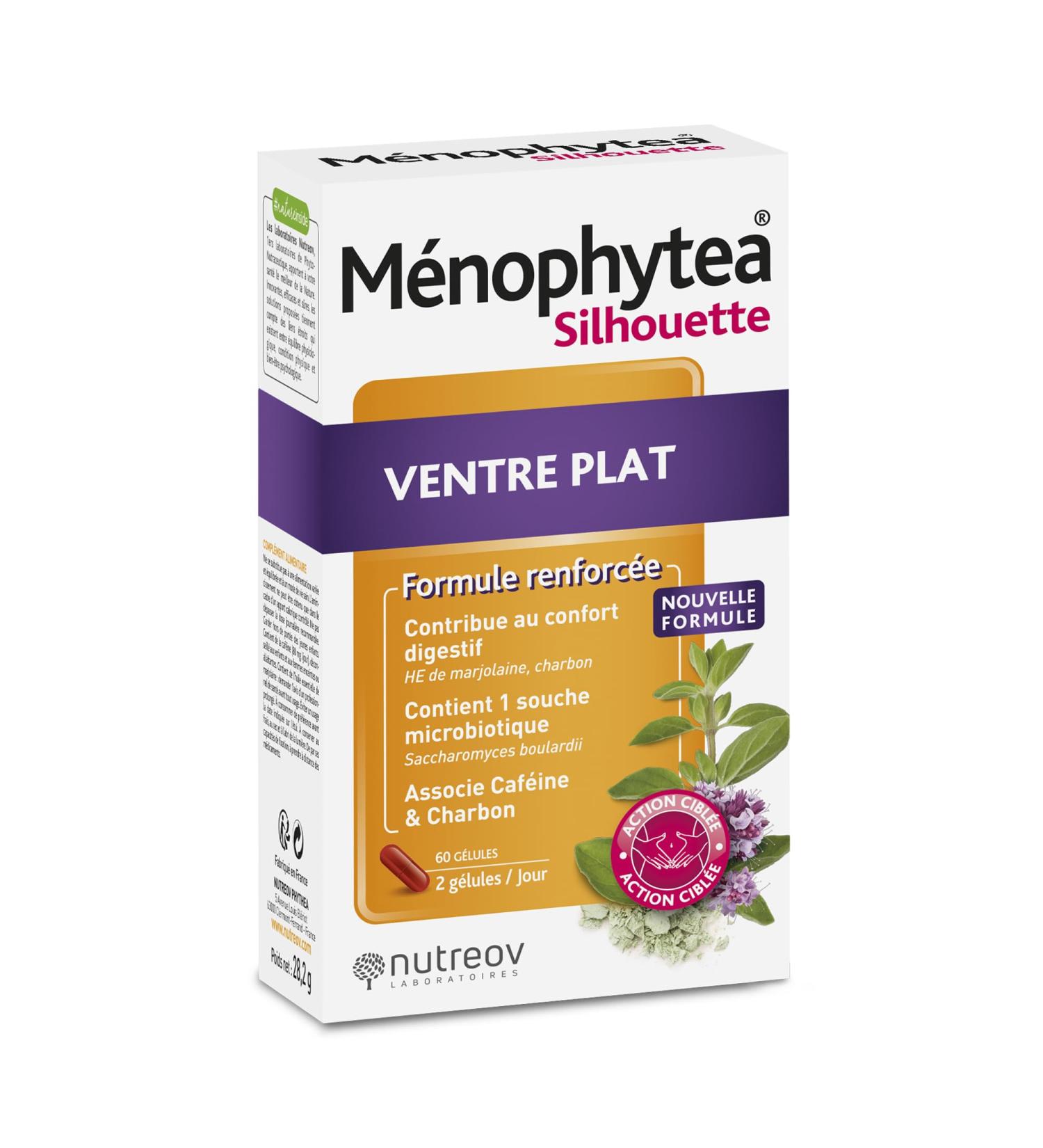 NUTREOV Menophytea Silhouette Flat Stomach Comfort Digestive Food Supplement Made in France 60 Capsules