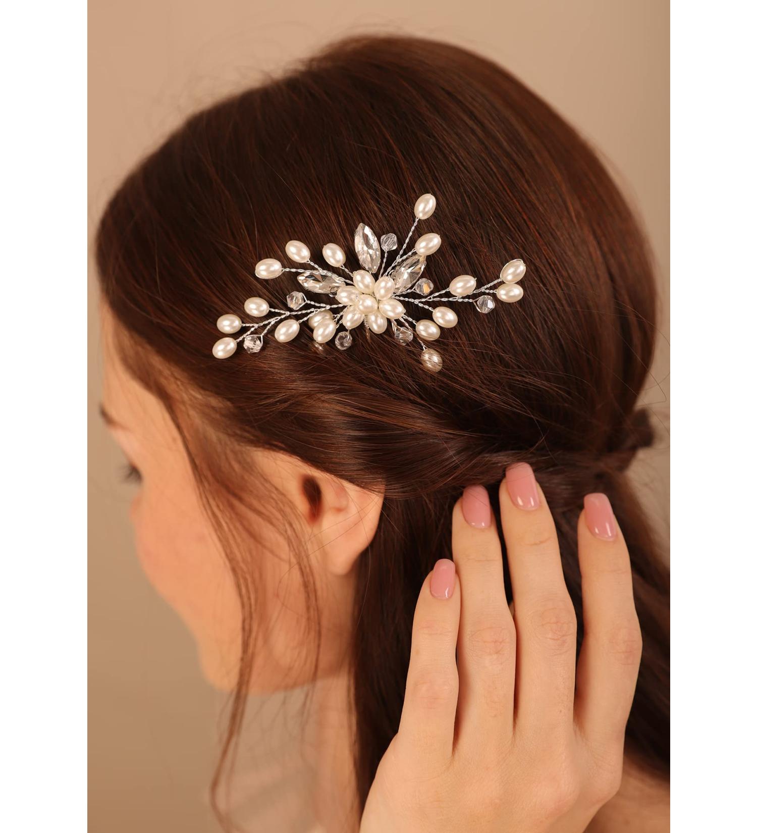 Deniferymakeup 1pc Pearl Rose Gold Hair Pins Boho Hair Piece Set Special Occasion Vintage Hair Accessories for Wedding Brides Women and Girls (Silver) - Buy Online on GoSupps.com
