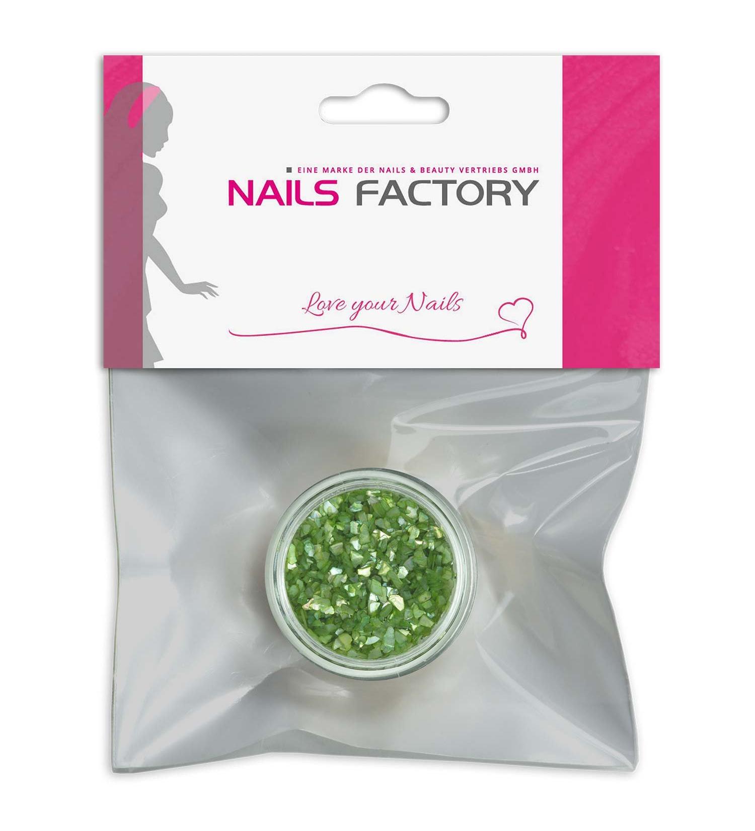 N&BF Nail Art Muschelspleter |Crushed Shells Green |Perlmutt splinters for gel nails and acrylic modeling |Glitter Sea Shells |Glitzer mussel particles |Musschel inlays green