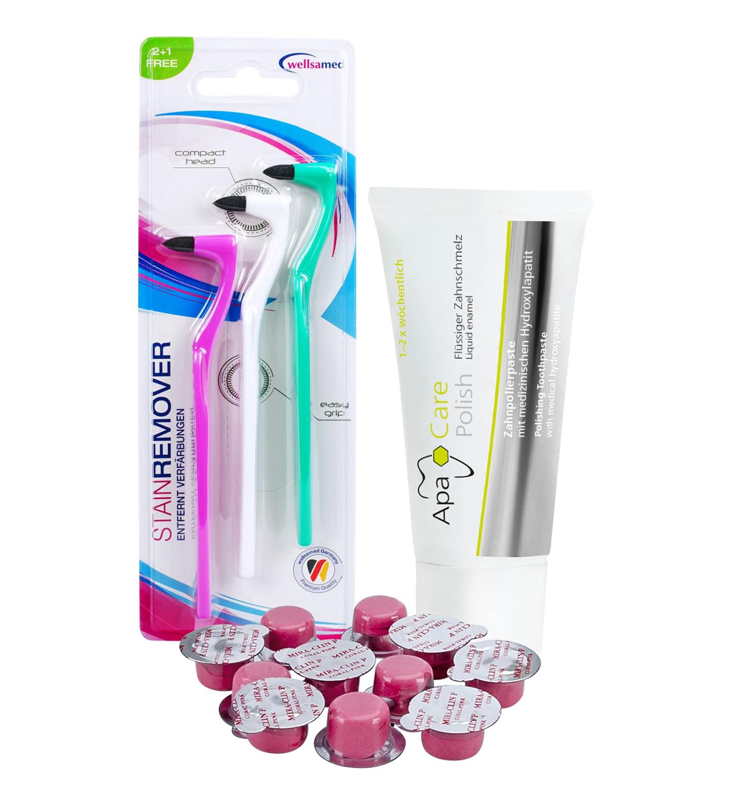 Wellsamed Tartar Removal Savings Set - 3-Piece Tartar Remover 10x Mira-Clin Polishing Paste & Apacare Polish Toothpaste - Effective Oral Care for International Shipping - Buy Online on GoSupps.com