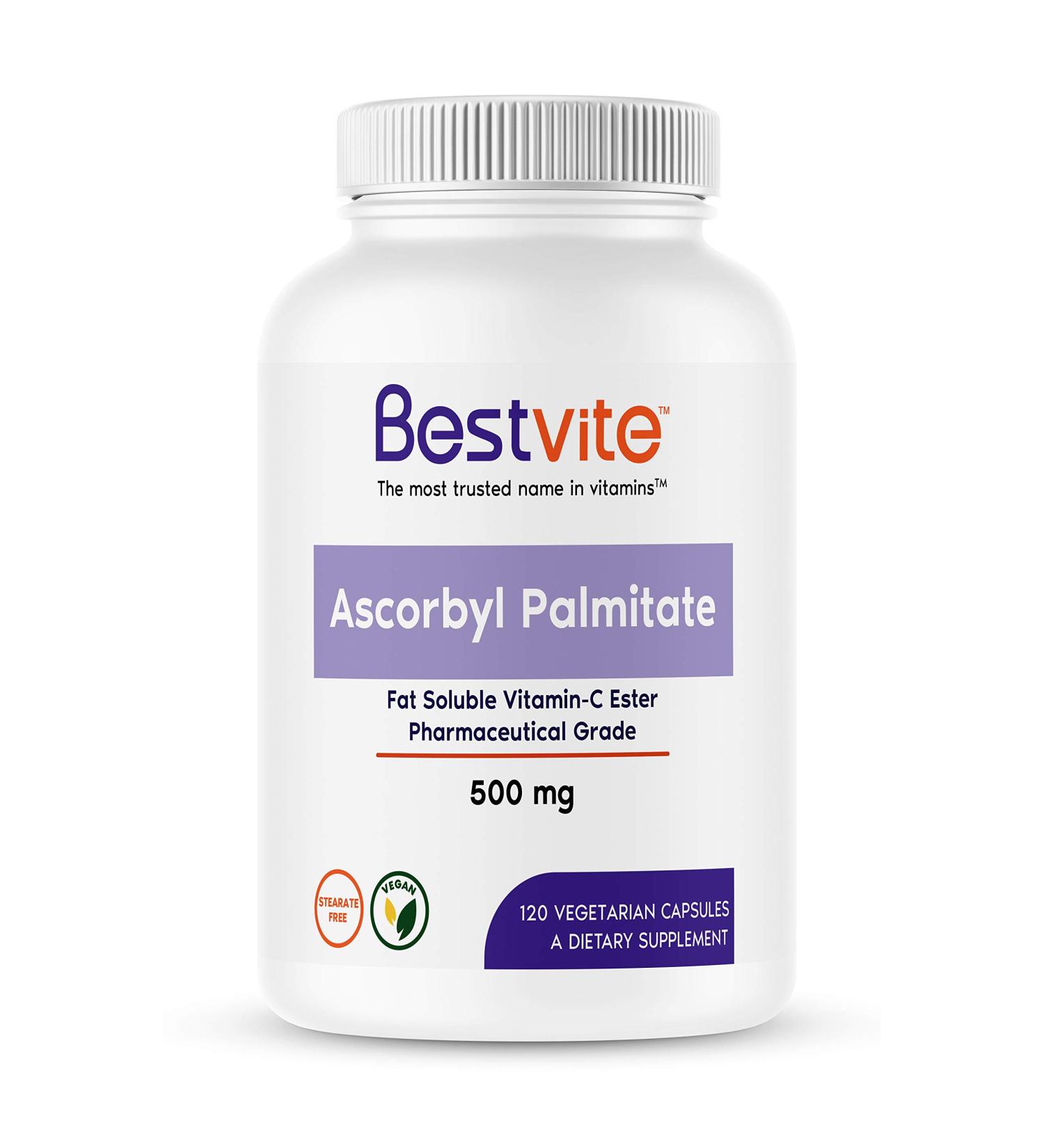 BestVite Ascorbyl Palmitate 500mg (120 Vegetarian Capsules) - Pure Formula with No Stearates, Fillers, or Flow Agents - Buy Online on GoSupps.com