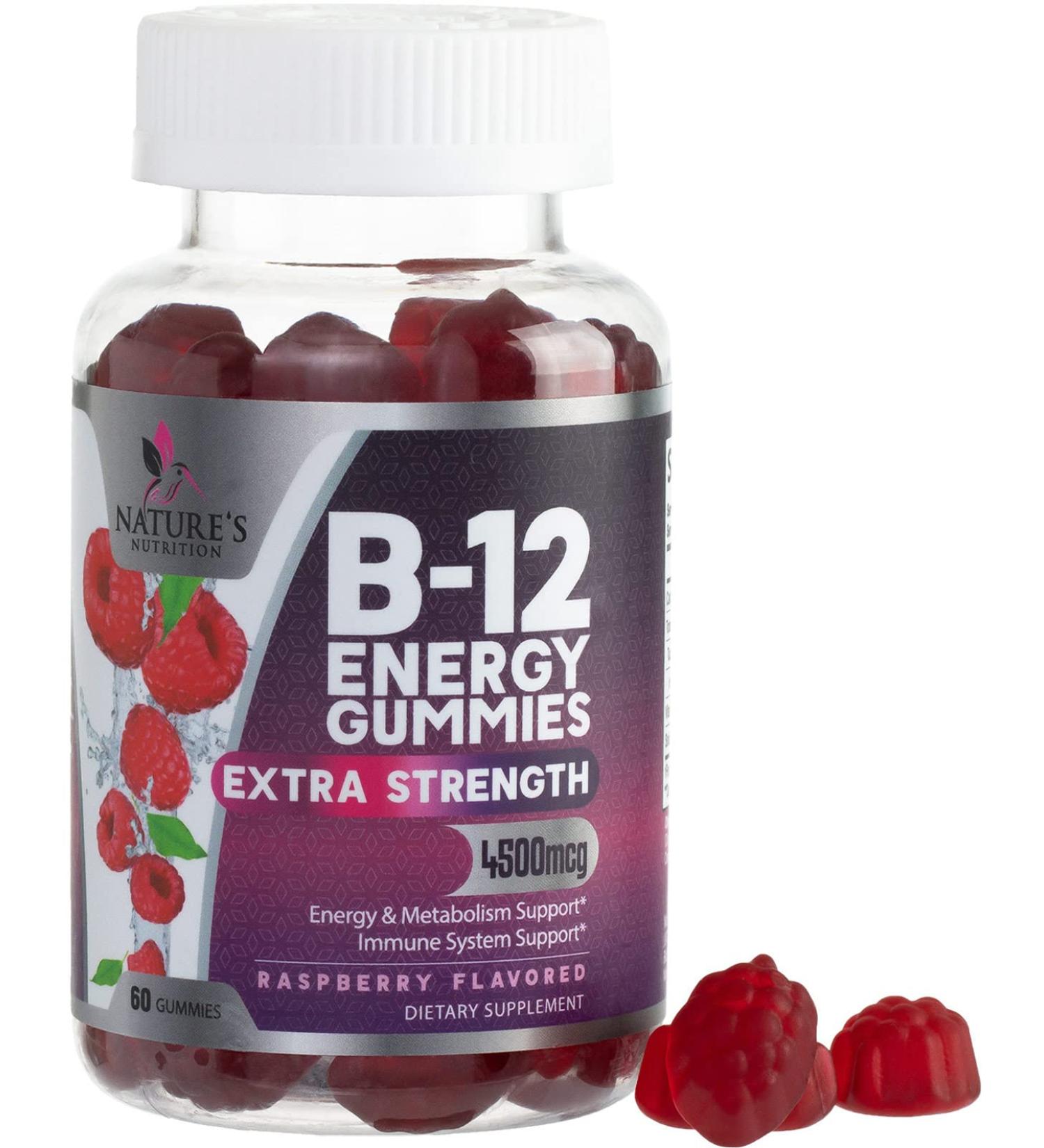 High Absorption Vitamin B12 Gummies 4500mcg for Energy Support - 60 Plant-Based Vegan Gummies, Raspberry Flavor - Adults & Kids - Buy Online on GoSupps.com