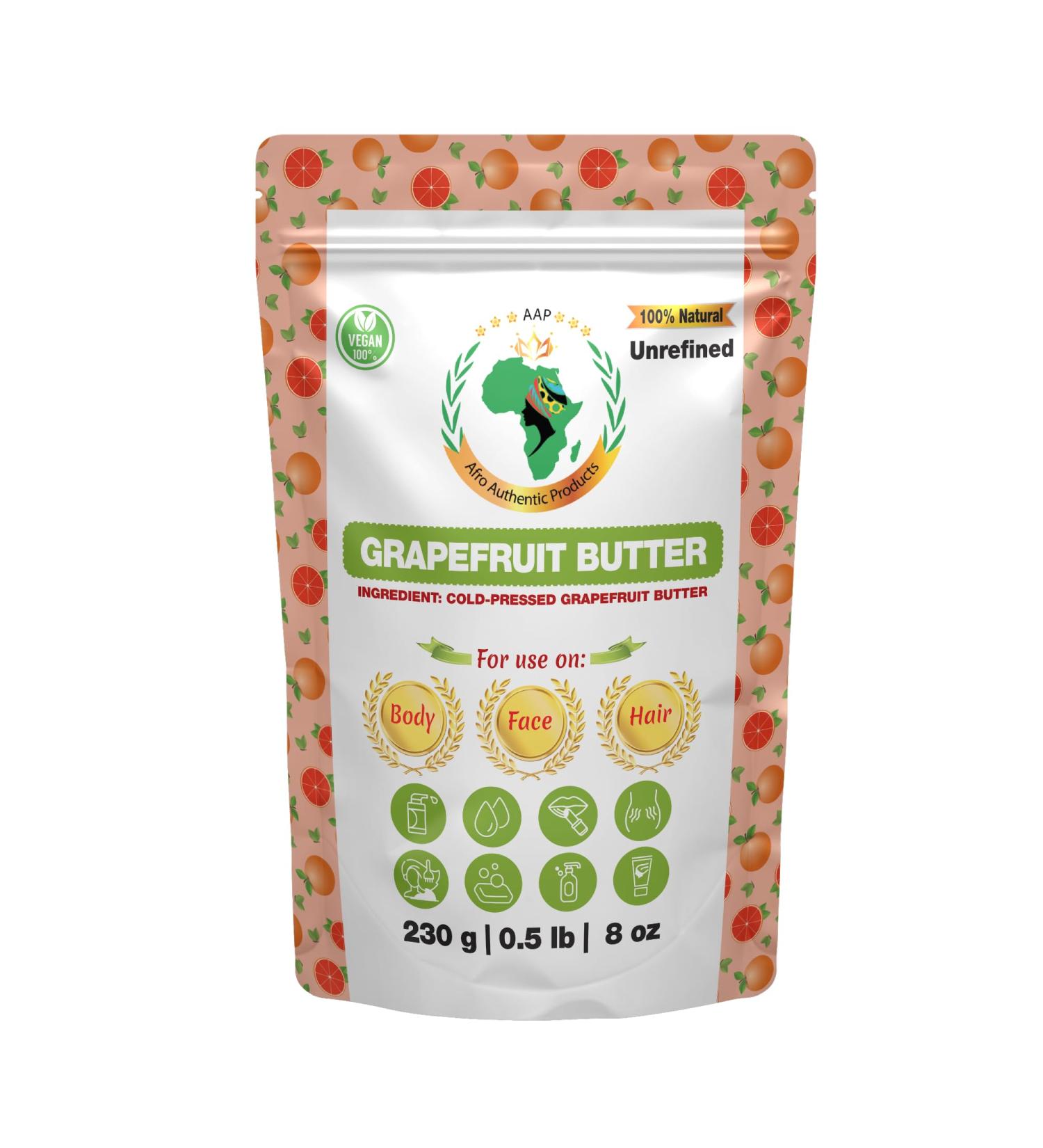 Authentic Raw Grapefruit Butter | Butter | For DIY Face Body Hands | Unrefined | 100% Pure| Organic from Africa | Resealable Bag | 0.5 LB (230g)