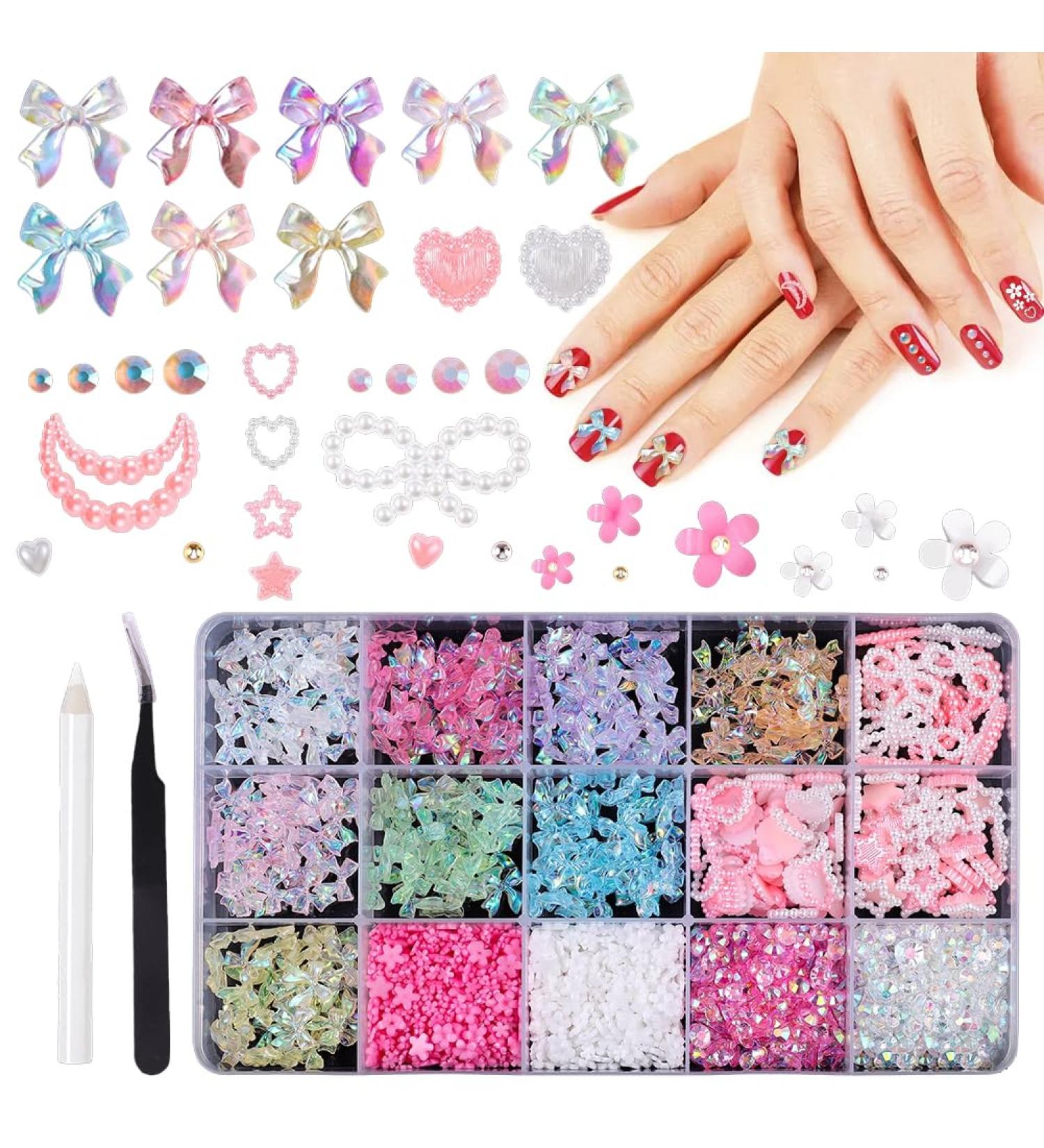 Nail Art 1000 Pieces Charms and Beads Nail Bows Charm Star Heart Moon Cute Nail Jewels for DIY Decoration - Buy Online on GoSupps.com