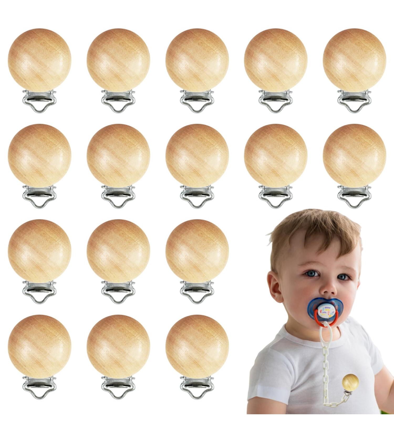 16 Piece Natural Beech Wood Pacifier Clips - DIY Teething Toy Holder & Charm Accessories - Buy Online on GoSupps.com