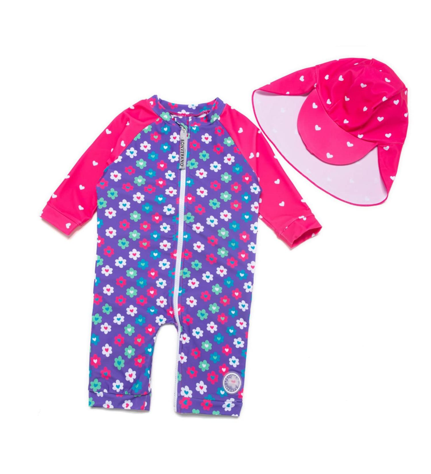 BONVERANO Baby Girls Swimsuit | Full-Length Zipper One Piece Swimwear | UPF 50+ Sun Protection | Purple | 6-9 Months - Buy Online on GoSupps.com