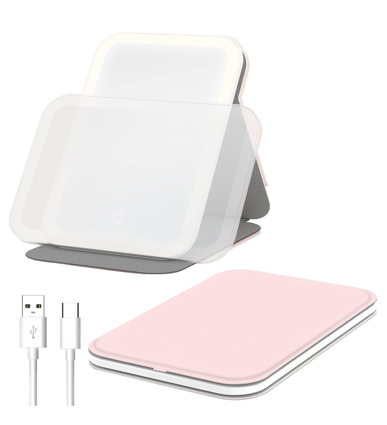 EFAILY Lighted Makeup Mirror - 3 Colors, Dimmable Touch Screen, USB Rechargeable - Pink - Buy Online on GoSupps.com