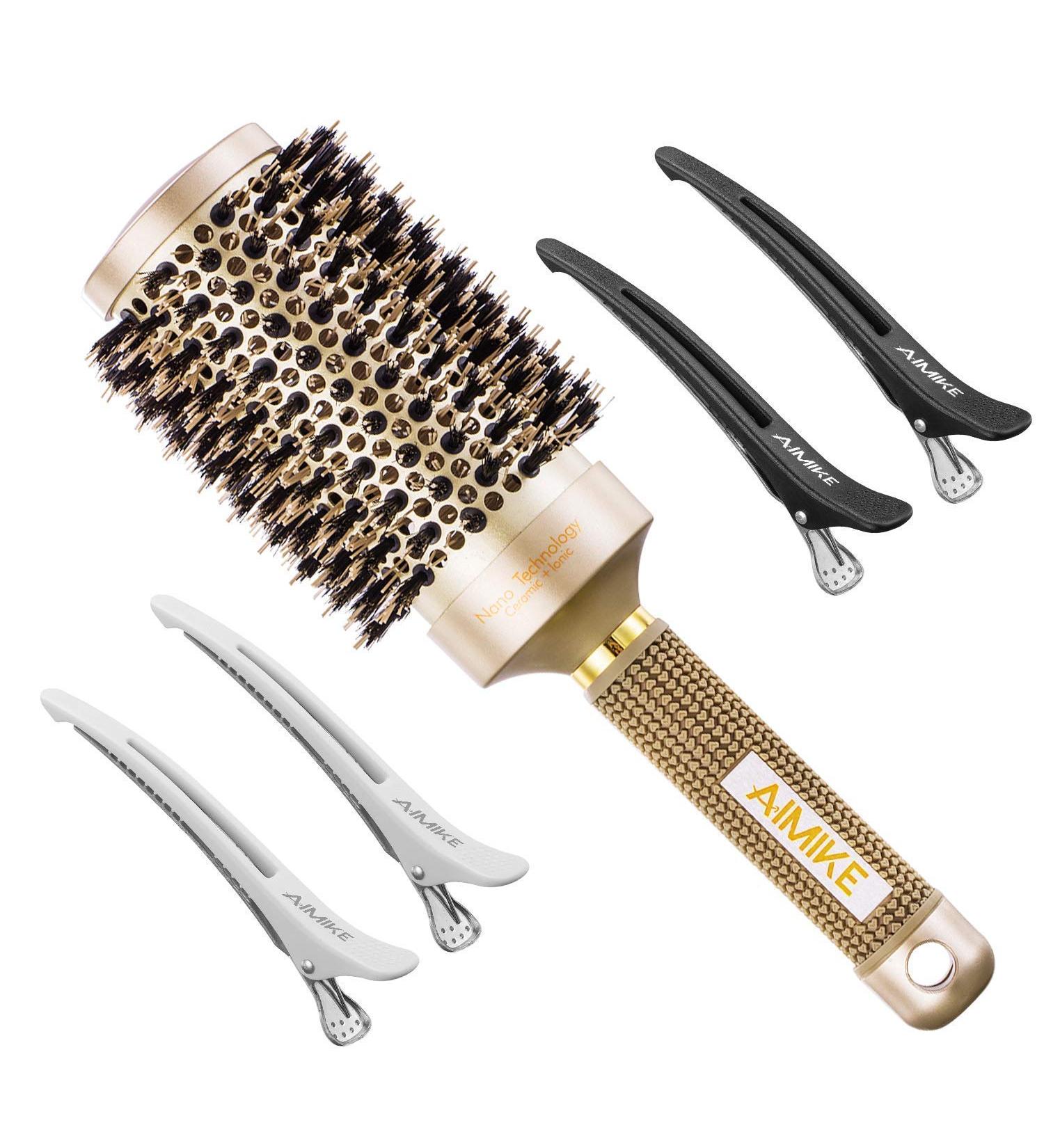 Nano Ceramic Ionic Round Brush with Boar Bristles - 2.1 Inch Barrel for Hair Drying, Styling, Curling and Shine | AIMIKE - Buy Online on GoSupps.com
