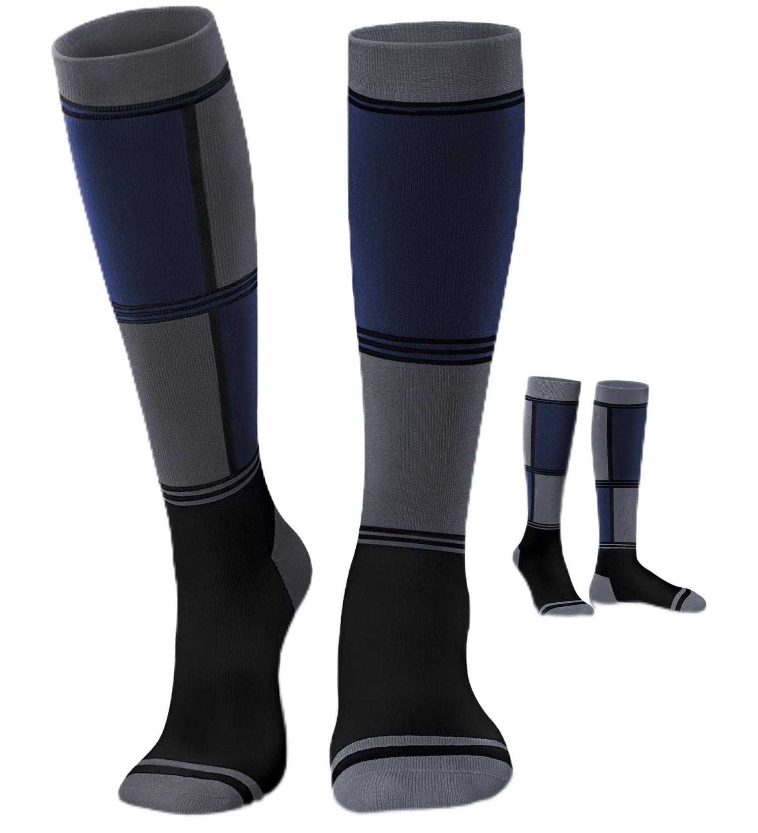 Reamphy Merino Wool Ski Socks - 2 Pairs Knee-High Compression Socks for Men & Women | Warm Breathable Winter Sports Essentials in Greyblue - Buy Online on GoSupps.com