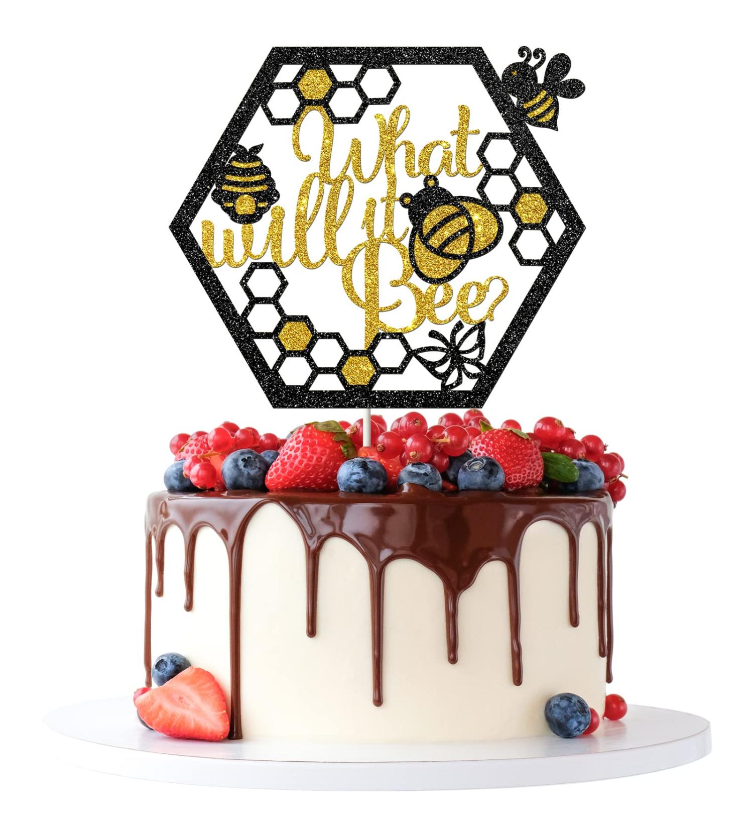 Tenhaisi What Will it Bee Cake Topper - Bumblebee Theme Birthday/Baby Shower/Gender Reveal Party Cake Decors Photo Booth Props - Gold&Black Glitter Cake Topper - Buy Online on GoSupps.com