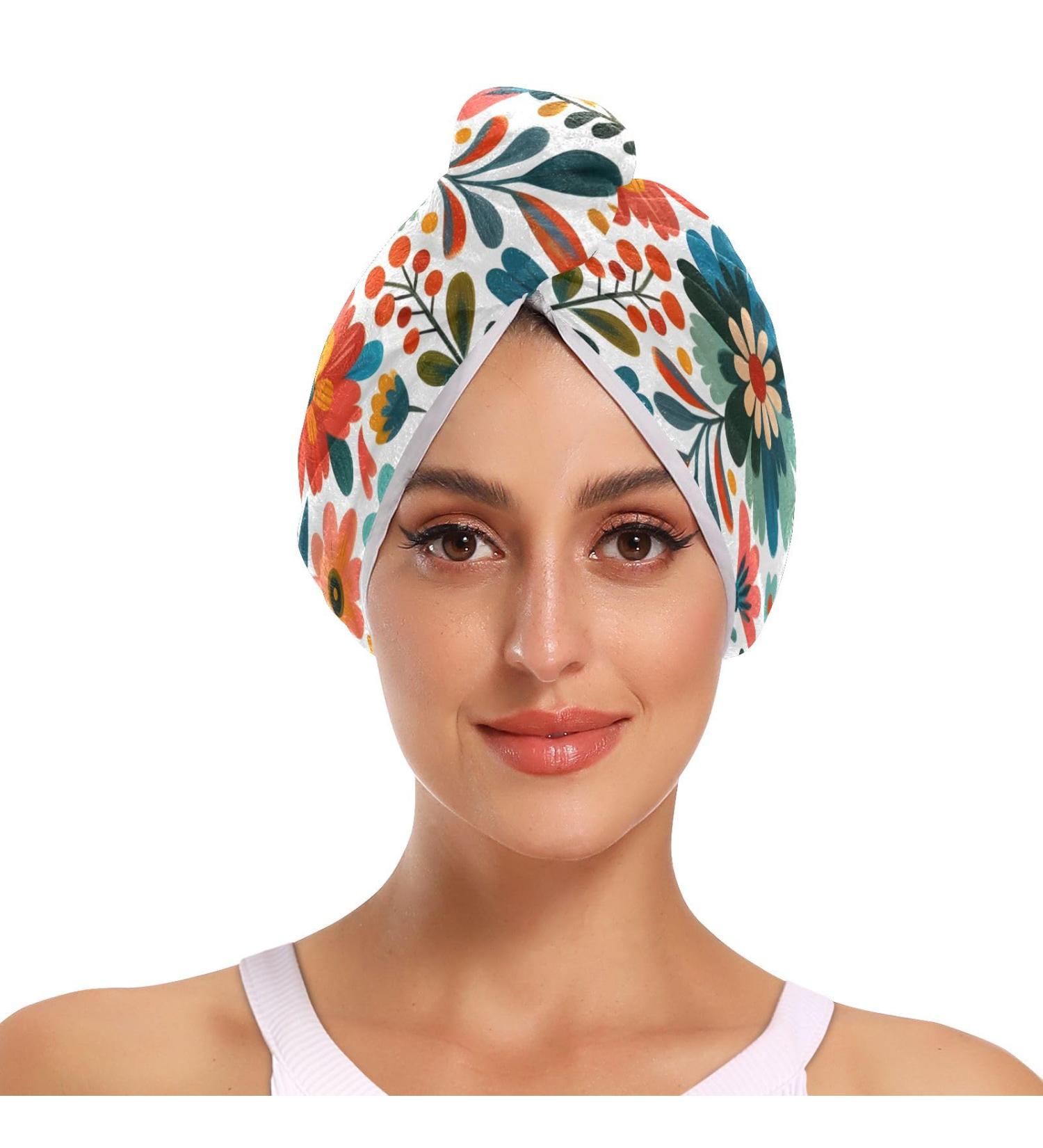 Super Absorbent Flower Hair Towels 2 Pack | Quick Dry Hair Turbans for Women & Girls - Buy Online on GoSupps.com
