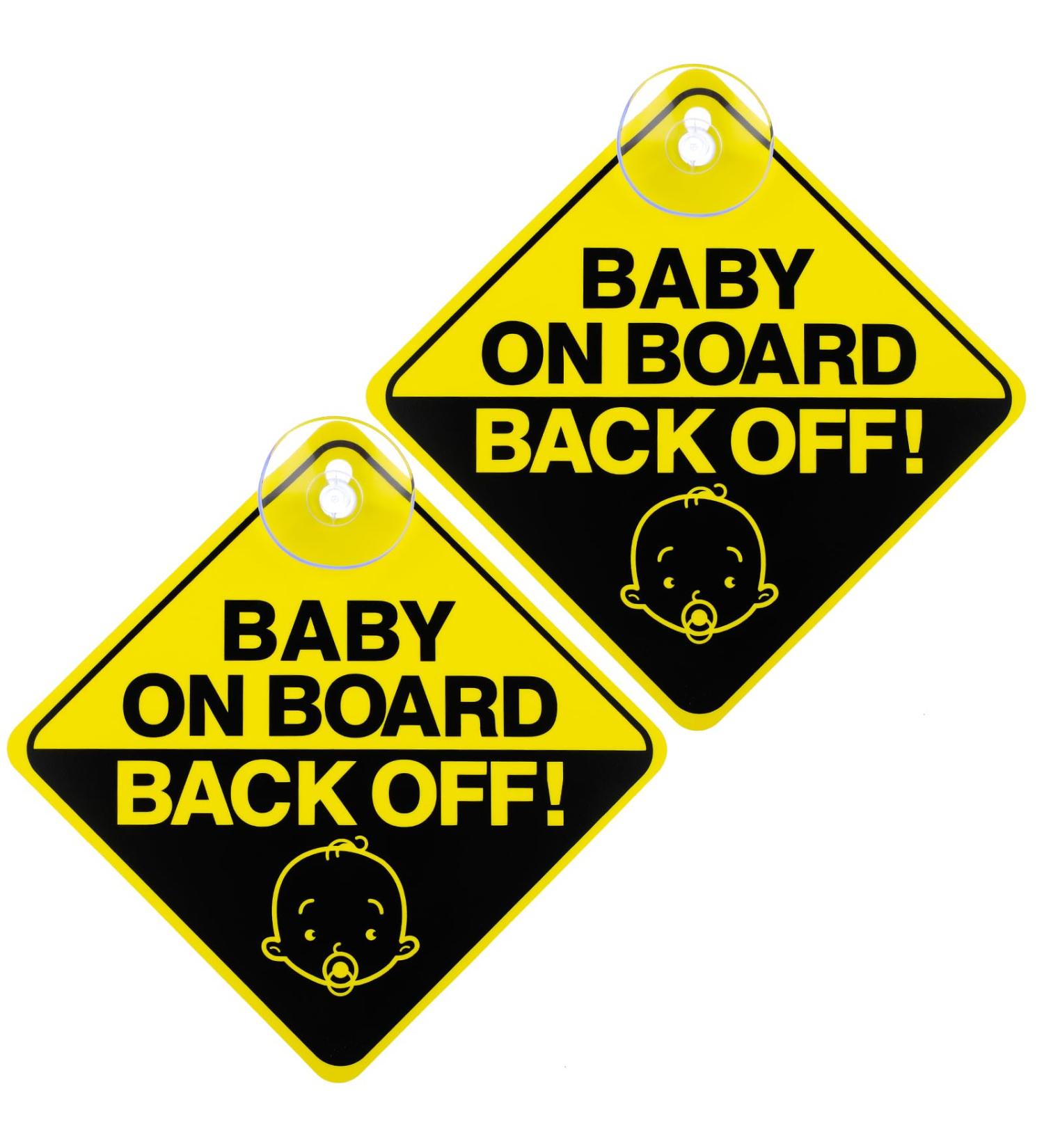 Bewudy 2 PCS Baby on Board Car Warning Sign with Suction Cups - Reusable Yellow Baby in Car Sticker (Back Off) - Eye-catching Safety Decal for Vehicles - Buy Online on GoSupps.com