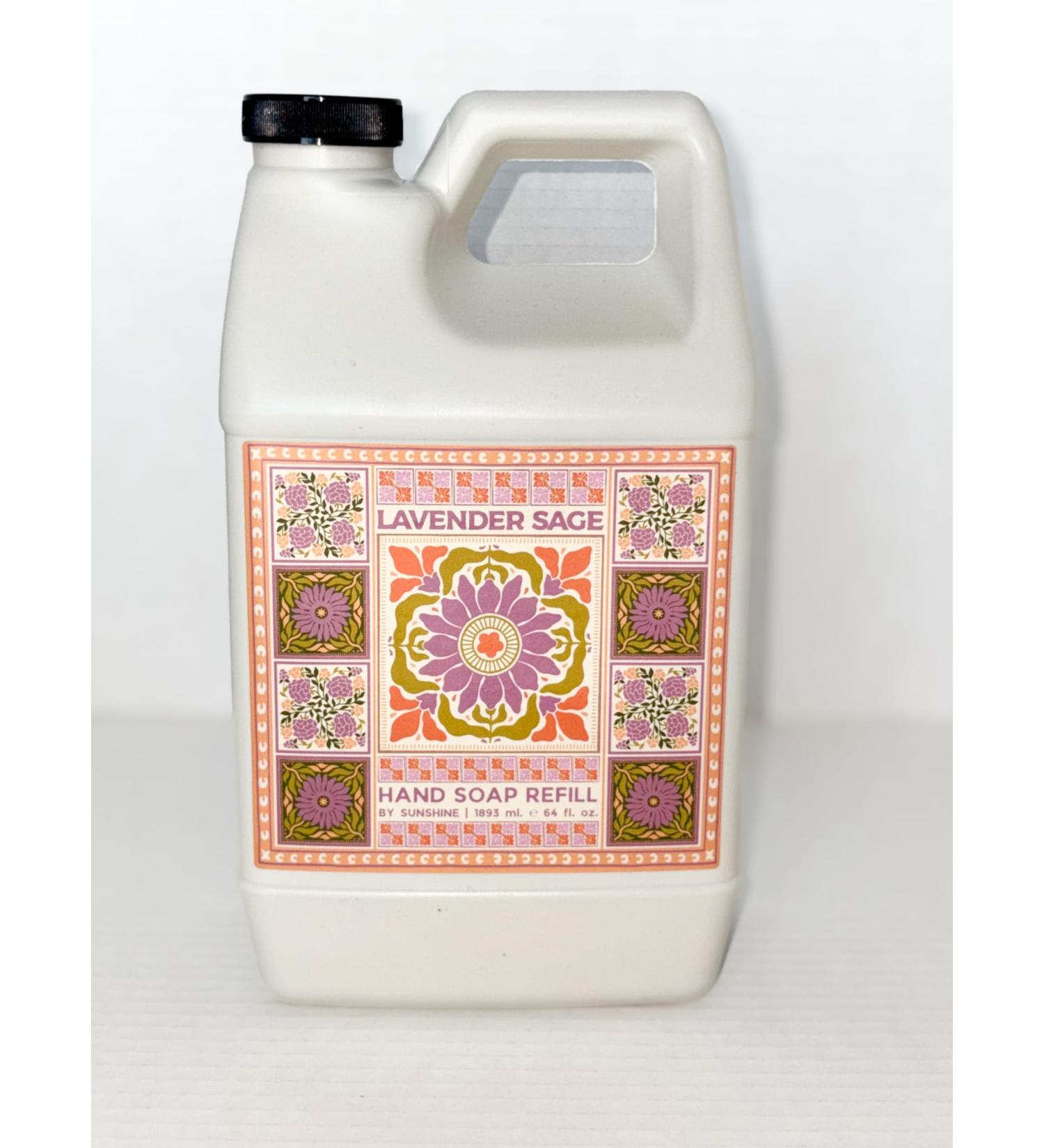 LAVENDER SAGE HAND SOAP REFILL-64 FL OZ. GENTLE MOSTURIZING AND REFRESHING FORMULA WITH ESSENTIAL OILS
