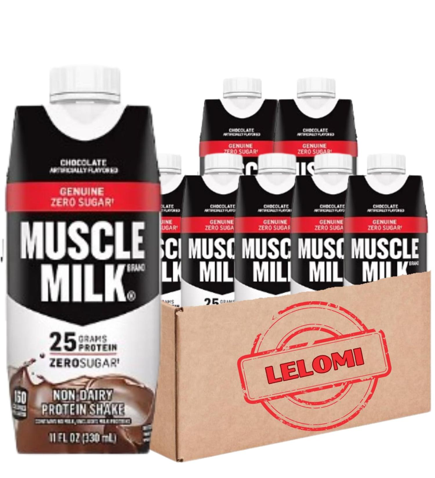 Muscle Milk Protein Shake - Zero Sugar 25g Protein Chocolate 4g Fiber - Ready to Drink 8 Pack - Energizing Snack with Calcium & Vitamins | International Shipping - Buy Online on GoSupps.com