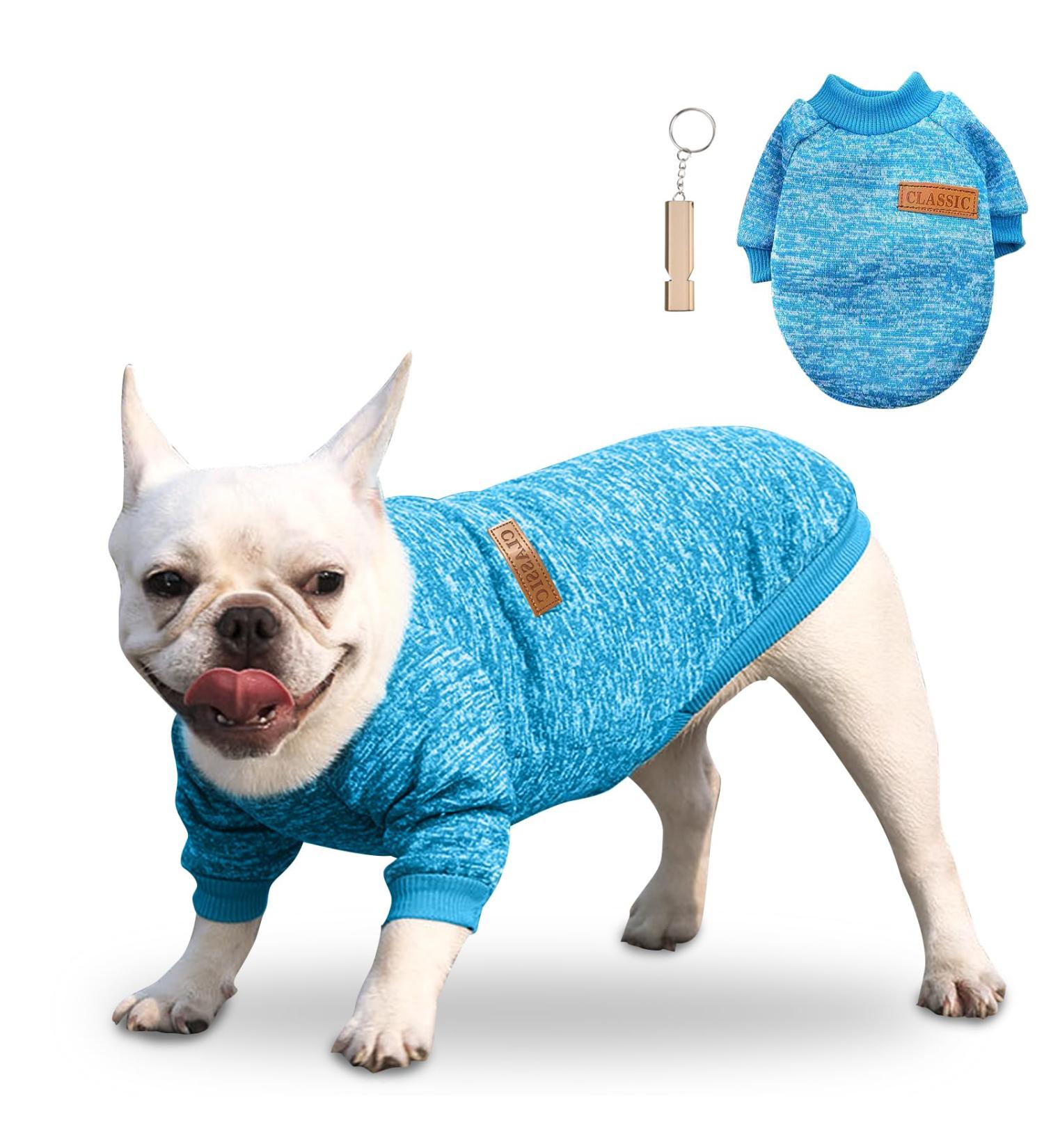 Warm Dog Sweater for Small & Medium Dogs - Classic Puppy Clothing Set (Blue) - Ideal Pet Sweater for Winter - Buy Online on GoSupps.com