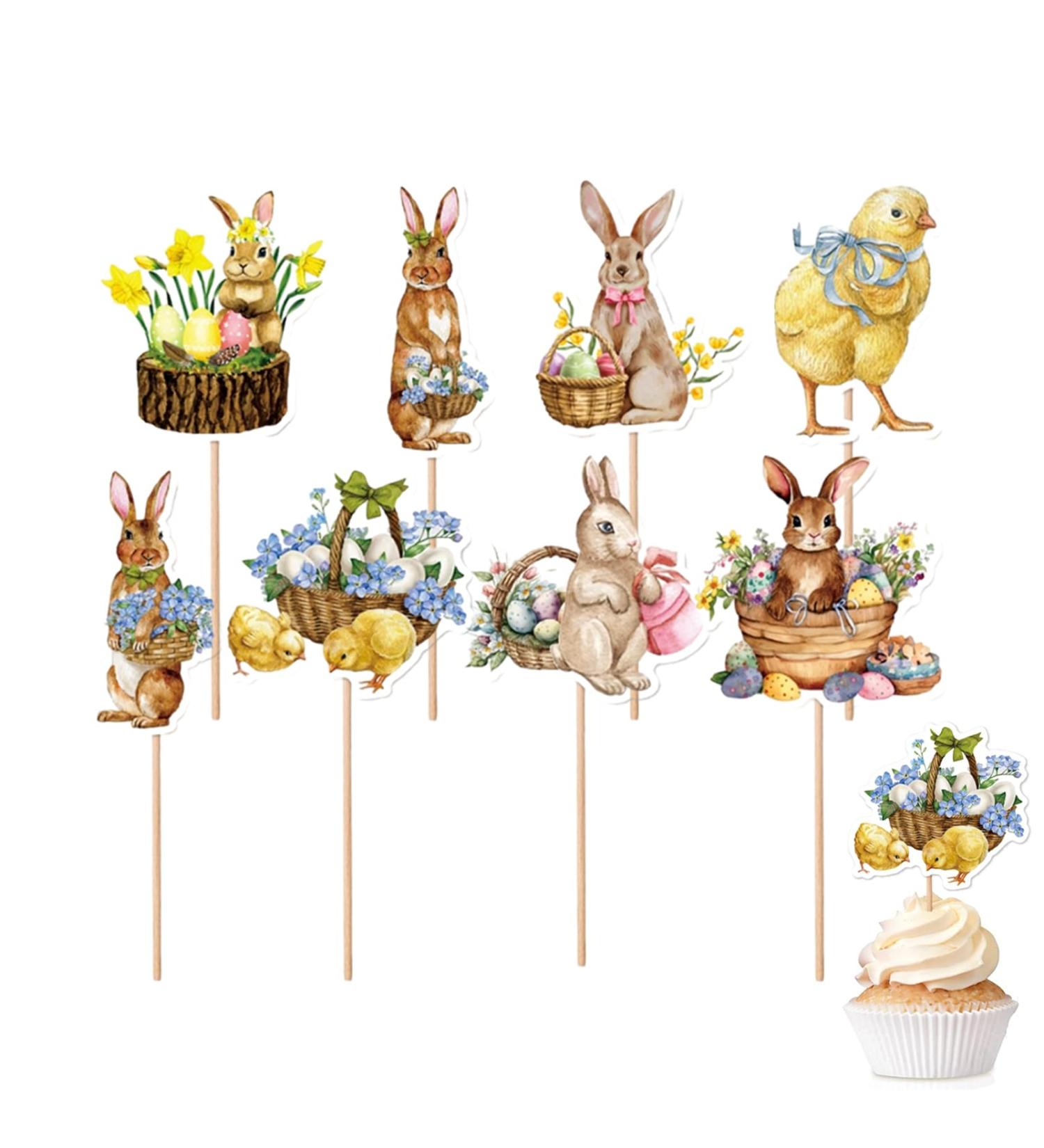 Easter Cupcake Toppers | Cake Topper Bunny Pick in Paper Vivid Cake Toppers Spring Party Supplies for Photo Booth Background Candy Box Photo Wall Onlynery - Buy Online on GoSupps.com