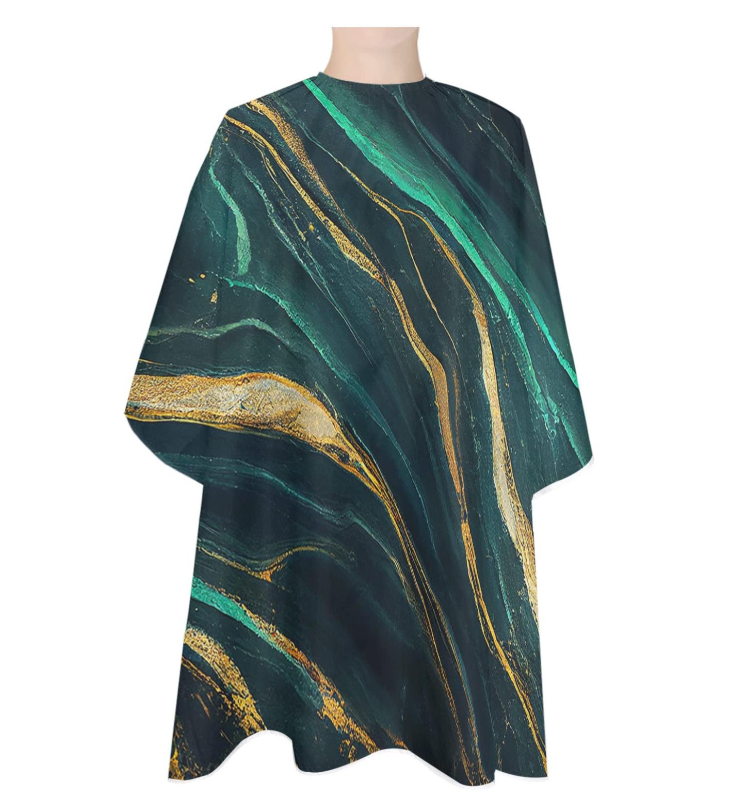Marble Emerald Green Barber Cape - Stylish Hair Cutting Cape for All Ages | Adjustable Elastic Neckline Salon Gown - Buy Online on GoSupps.com