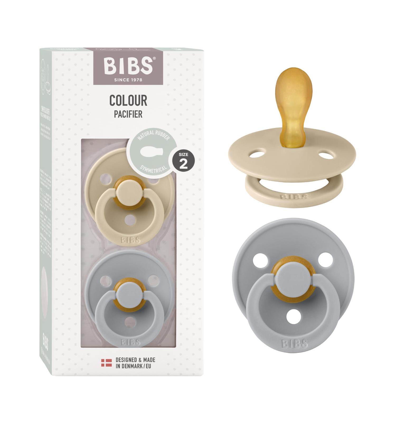 BIBS Colour Symmetrical BPA-Free Dummy - Natural Rubber/ Latex Pacifier (2-Pack 6-18 months) - Made in Denmark Vanilla/Cloud - Buy Online on GoSupps.com